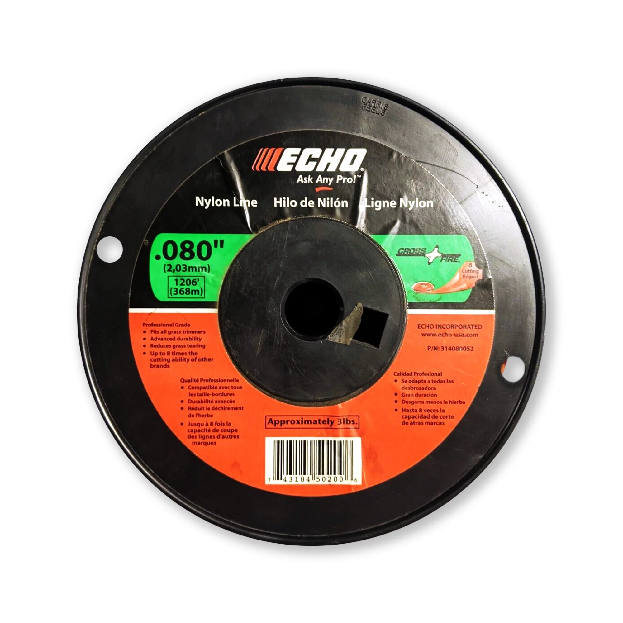 Genuine OEM Echo 3 lb. Trimmer Line, Cross-Fire Spool .080 for Trimmers and Brushcutters / 314080052