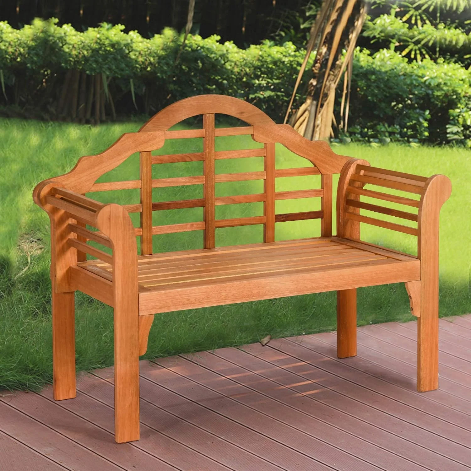 Foldable Wooden Garden BENCH 4 Ft with Crown-Like Backrest Two Person Loveseat Chair for Patio, Poolside, and Balcony 21