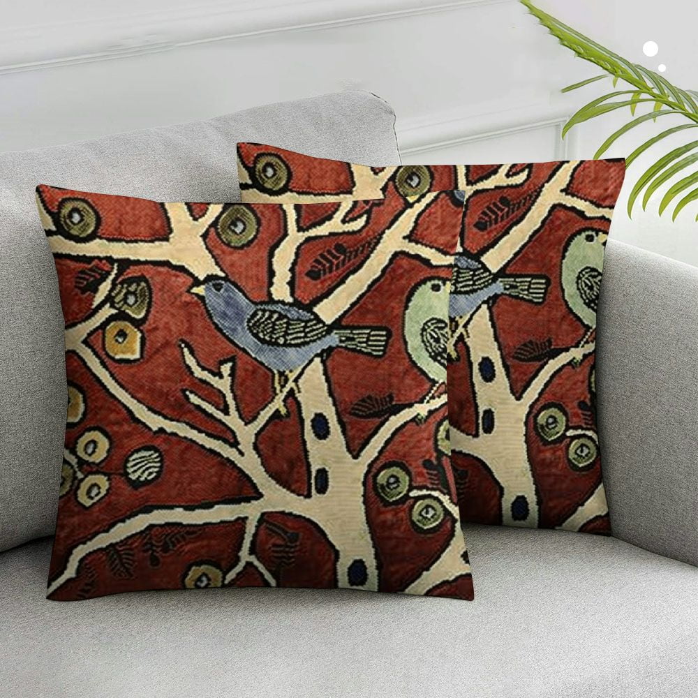 Plant Birds Throw Pillow Cover | Karla Gerard Designer Pillowcase Chair Cushion Chair Cushions Hand Embroide Wool