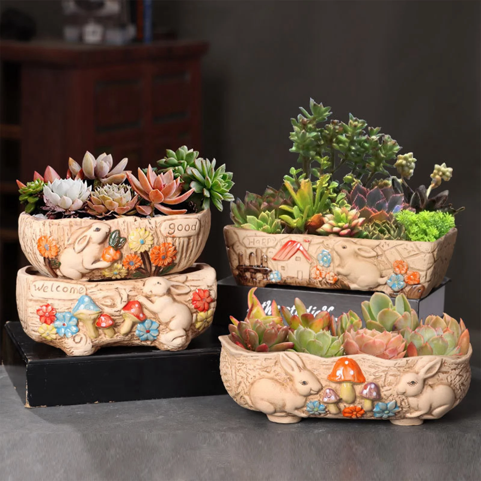 LLQkigsxse Smart Flower Pot with tooth Meaty Flower Pot Ceramic Big Flower Pot Simple Large Caliber Thick Pottery Meaty Plate Rabbit Flower Pot New Styles 40Th Birthday Gifts Men