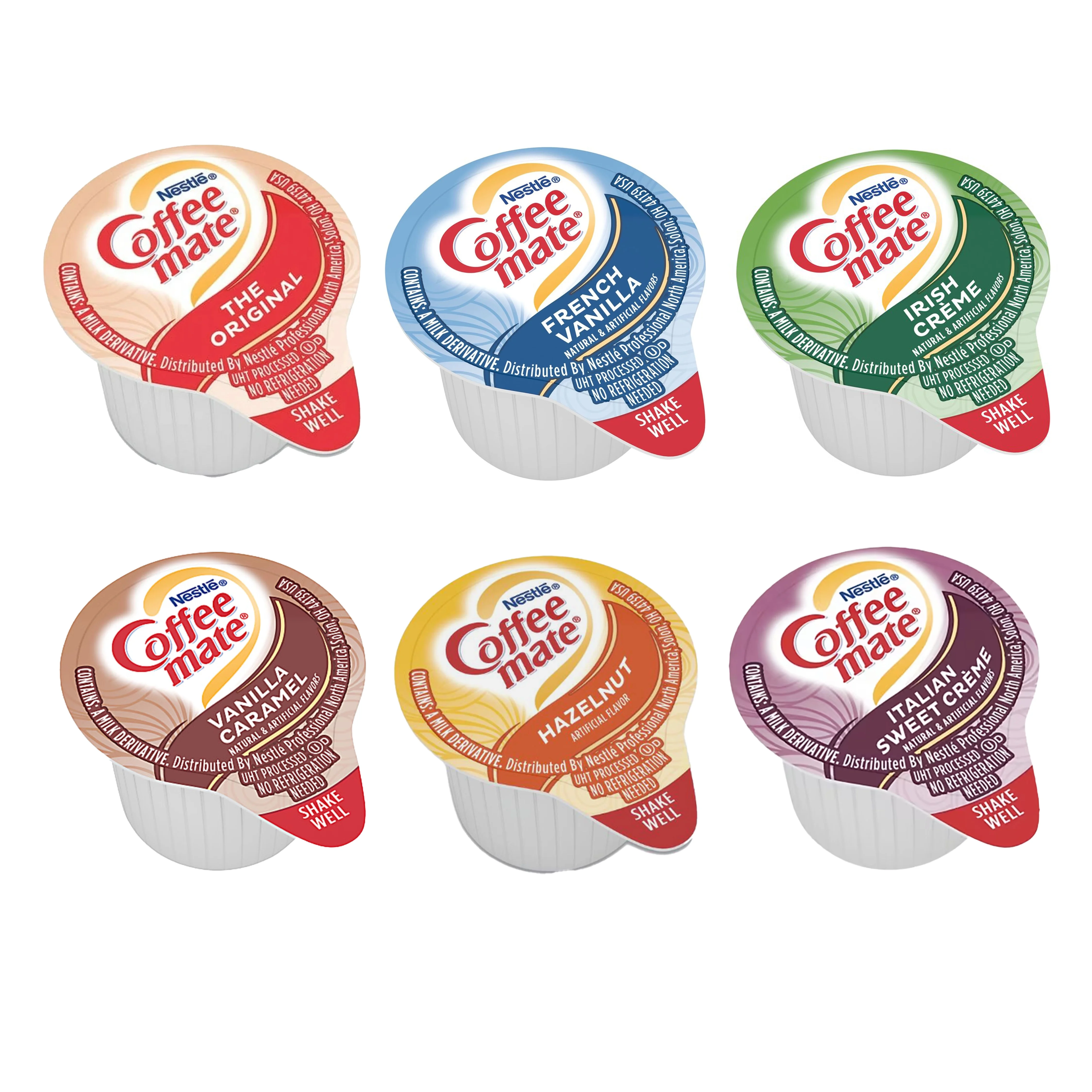 Nestle Coffee-Mate Hazelnut, Original, Italian Sweet Creme, French Vanilla, Irish Creme, Vanilla Caramel Single Serve Non-Dairy Creamer, 0.4 oz l Pack of 150