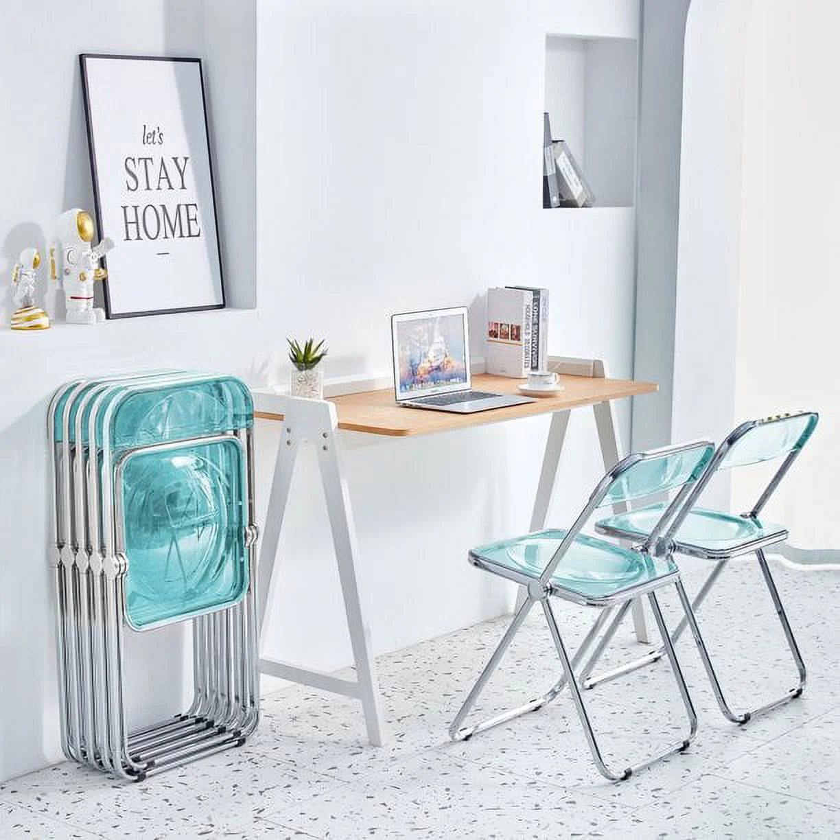 Holaki 20PCS Transparent Folding Chairs Modern Stackable Dining Chairs with Metal Frames, Blue