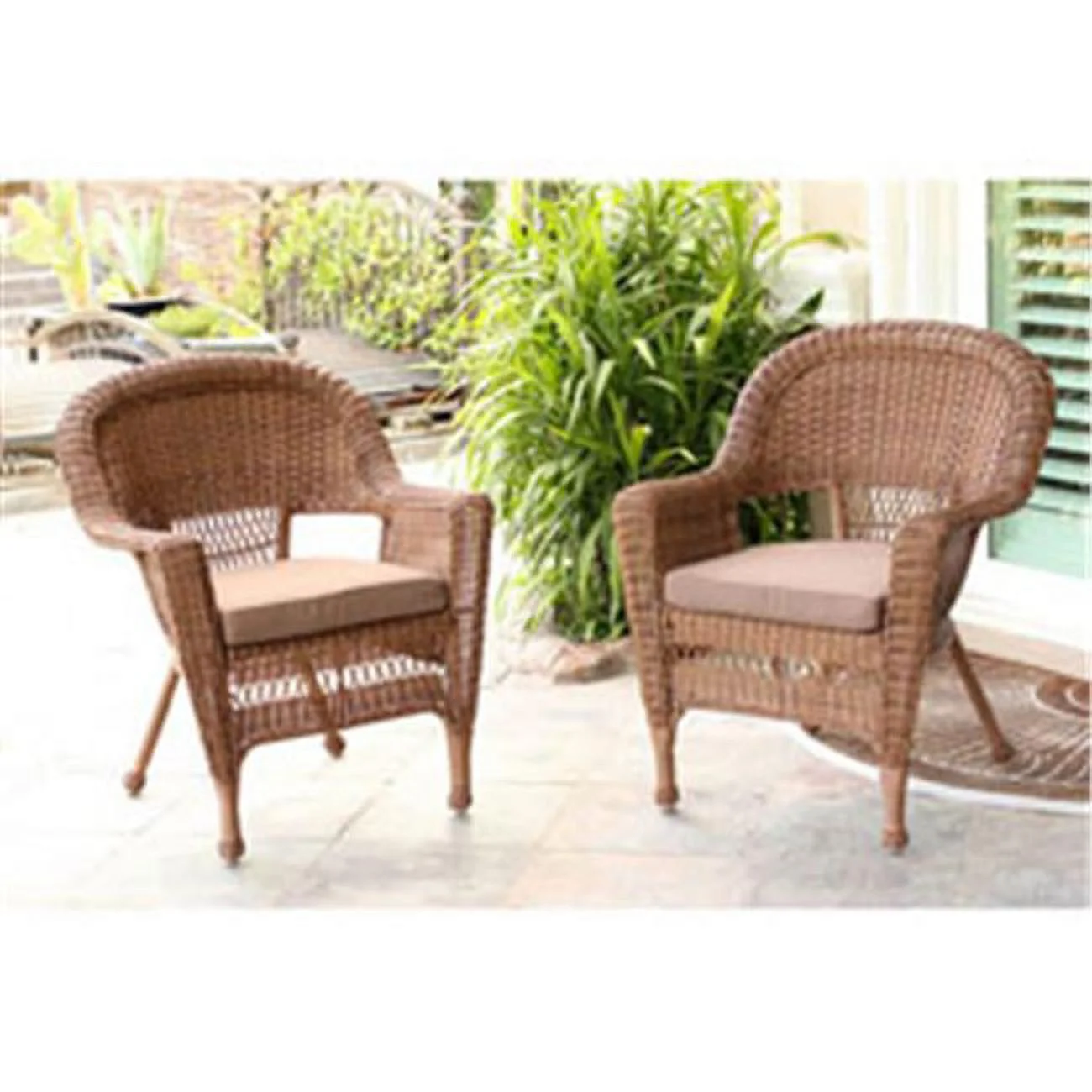 W00205-4-C-FS007-CS Honey Wicker Chair with Brown Cushion - Set of 4