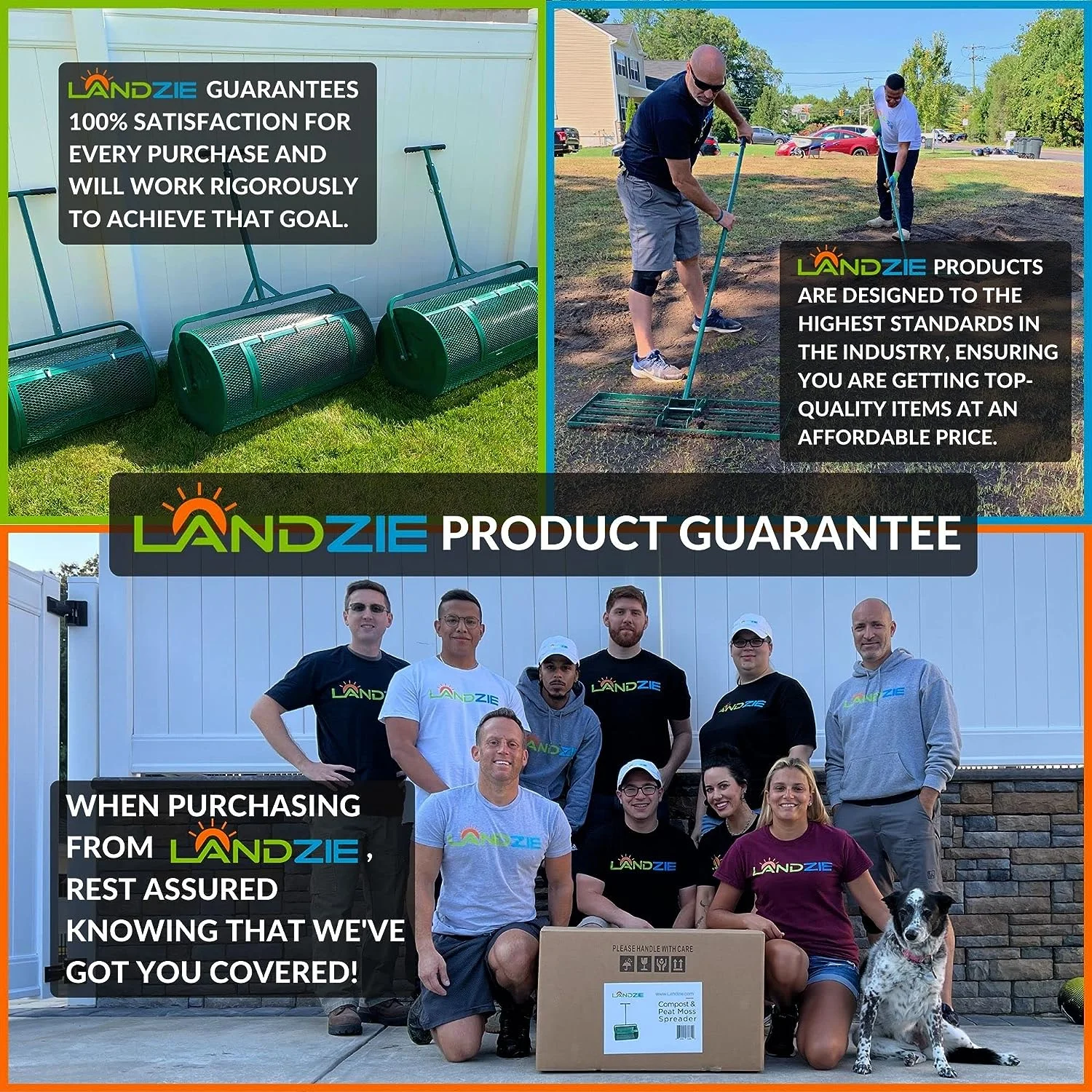 Landzie Lawn & Garden Care Kit - 44 inch Mesh Push/Tow Behind Spreader and 20 Inch Steel Soil Sampler Probe - Test Grass Plugs and Spread Topdressing - Compost, Peat Moss, Topsoil, Mulch, Manure