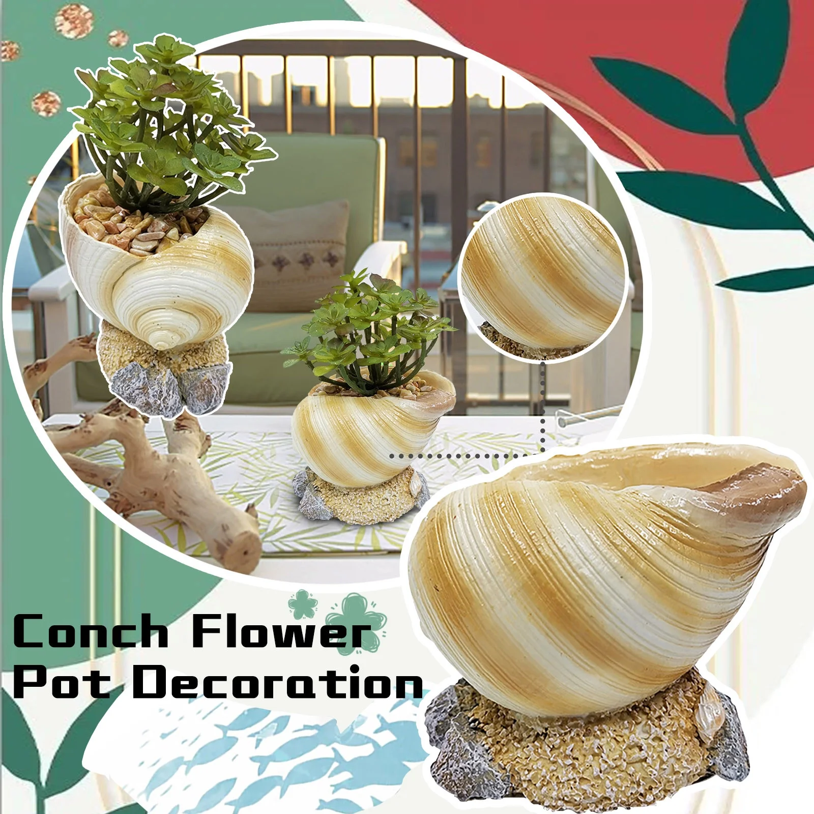 WYQLFSB Hanging Artificial Flowers for Outdoors Conch Shellfish Plant Flower Pot Natural Flower Pot Home Garden Decoration Outdoor Decor White One Size