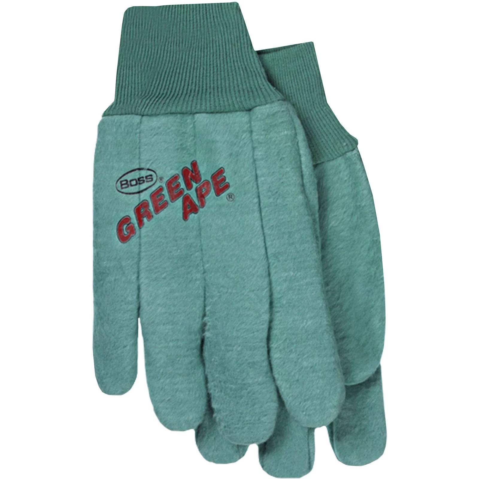 BOSS Green Ape 313 Clute-Cut Chore Gloves, L, Straight Thumb, Knit Wrist Cuff, Cotton, Green