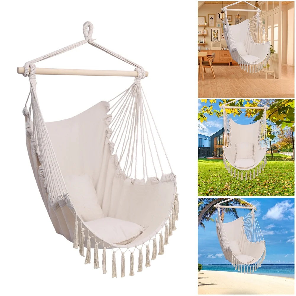 Pillow Tassel Hanging Chair Beige