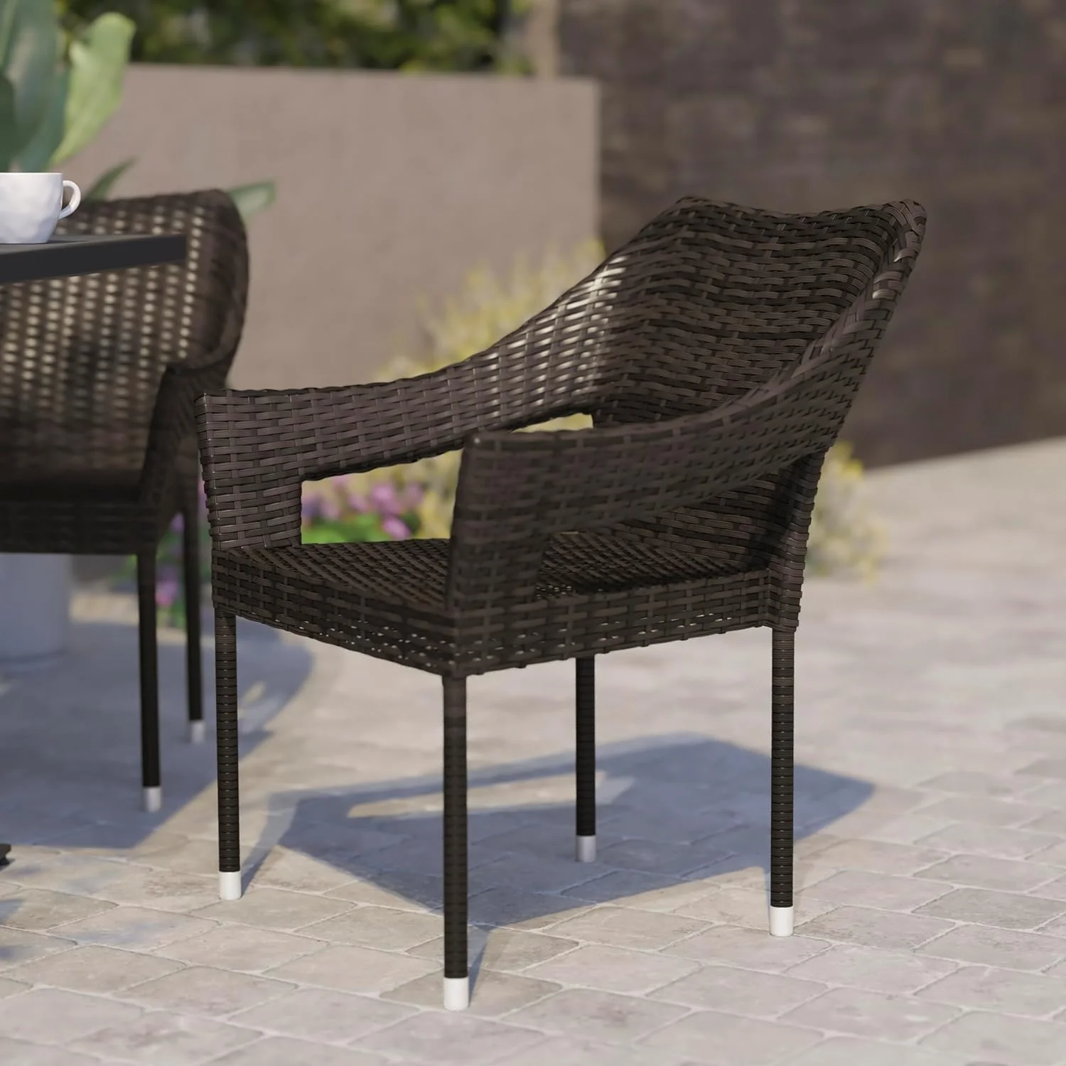Grade Patio Chair, All Weather PE Rattan Wicker Stacking Patio Dining Chair, Espresso