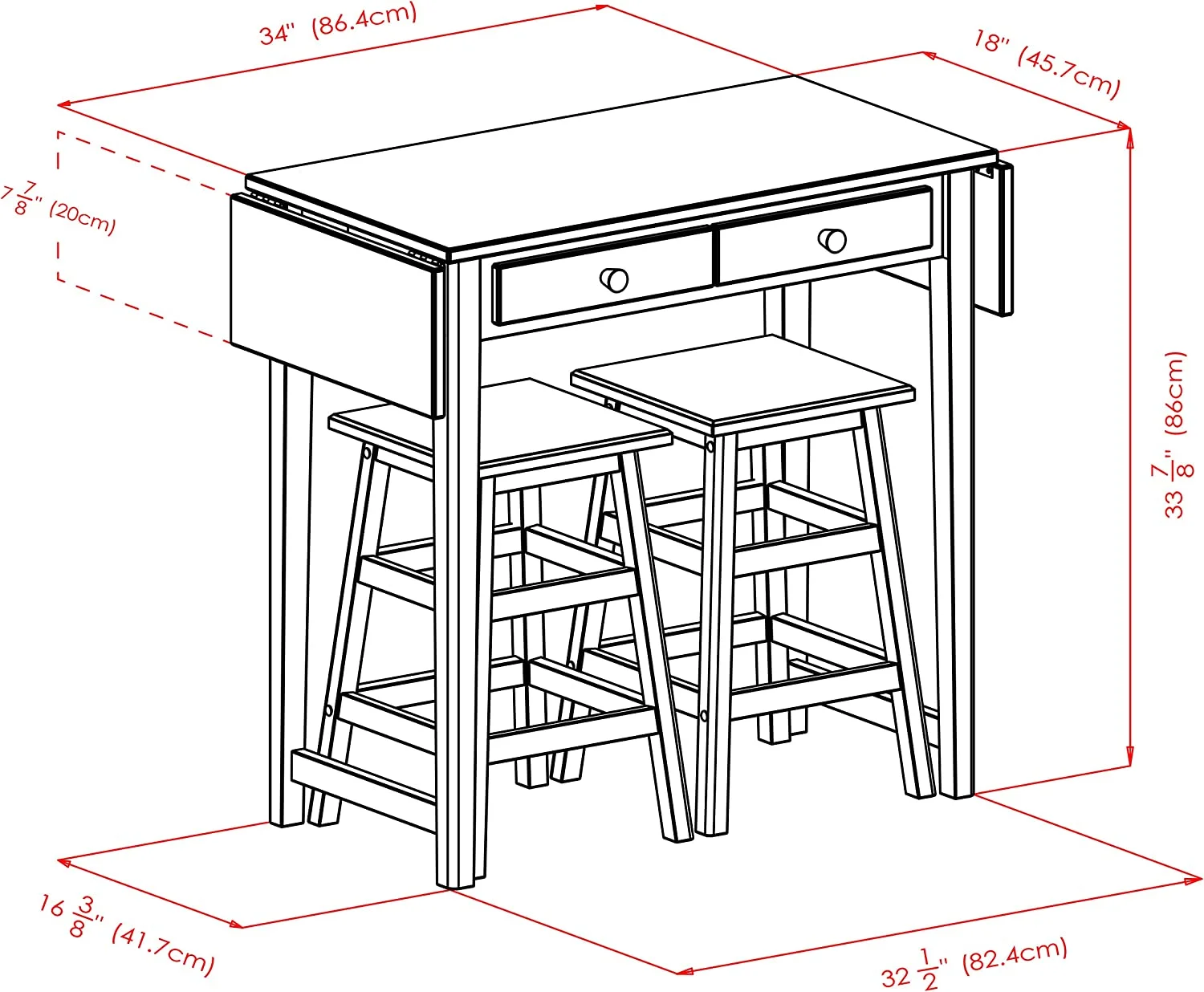 AYFDEGT Mercer 33.86 x 49.76 x 18.48-Inch Wood Double Drop Leaf Table With 2 Stool  Cappuccino (40338)