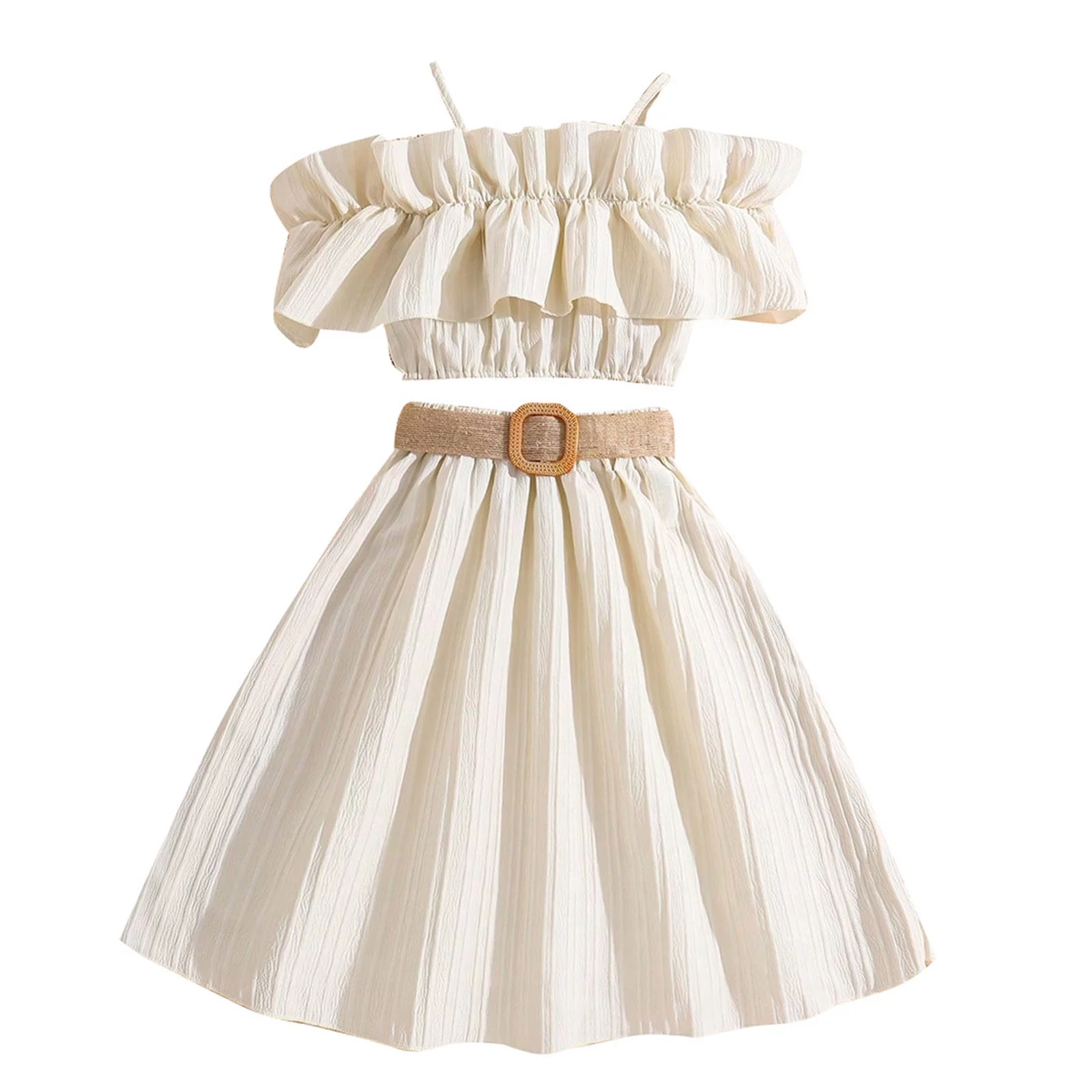 Spring Skirts For Women Toddler Girls Winter Sleeveless Solid Color Ruffles Tops Skirt With Belt 3Pcs Outfits Clothes Set Skirt Sets Women 2 Piece Outfits For