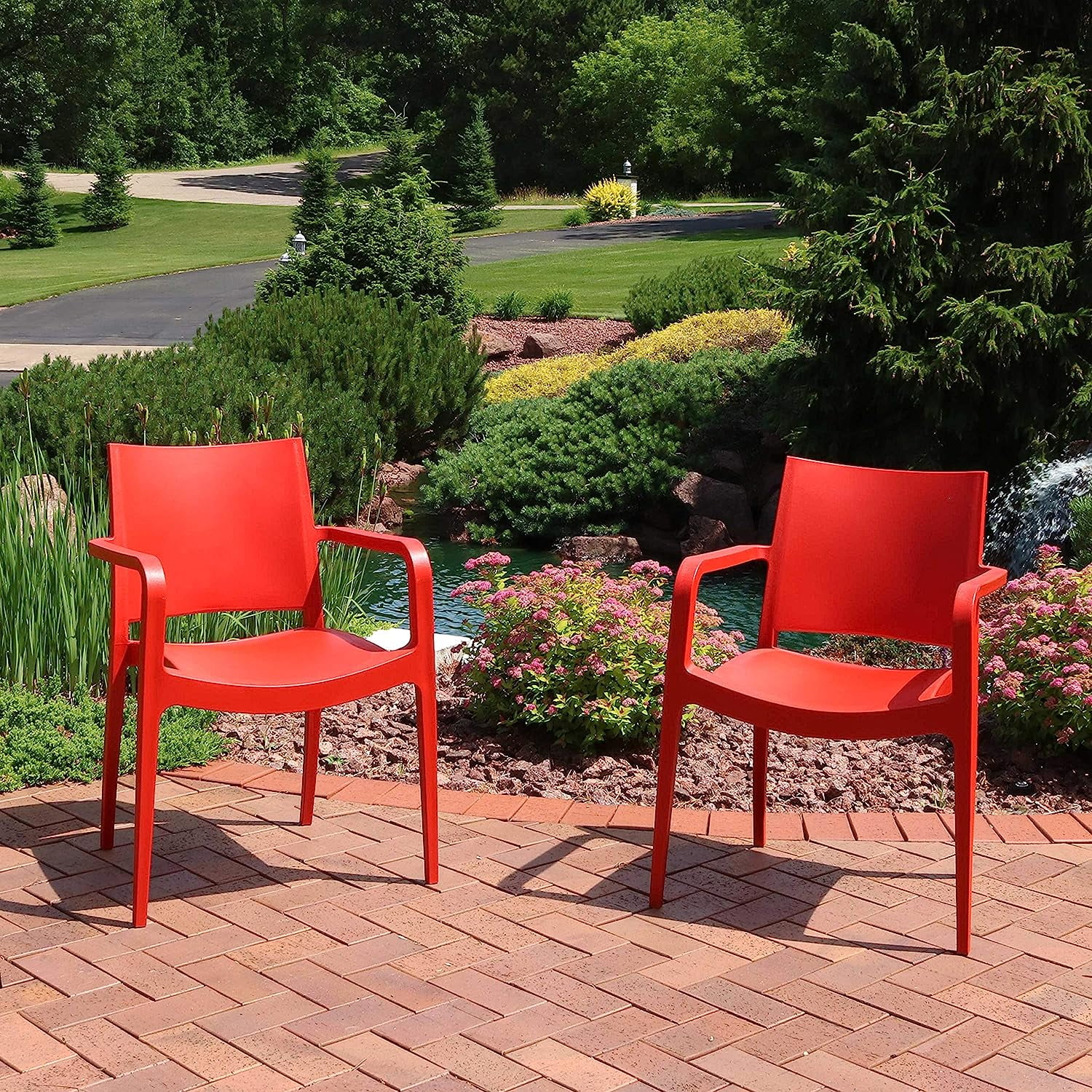Landon All-Weather Plastic Indoor/Outdoor Dining Armchair - Grade - Red - 4 Chairs