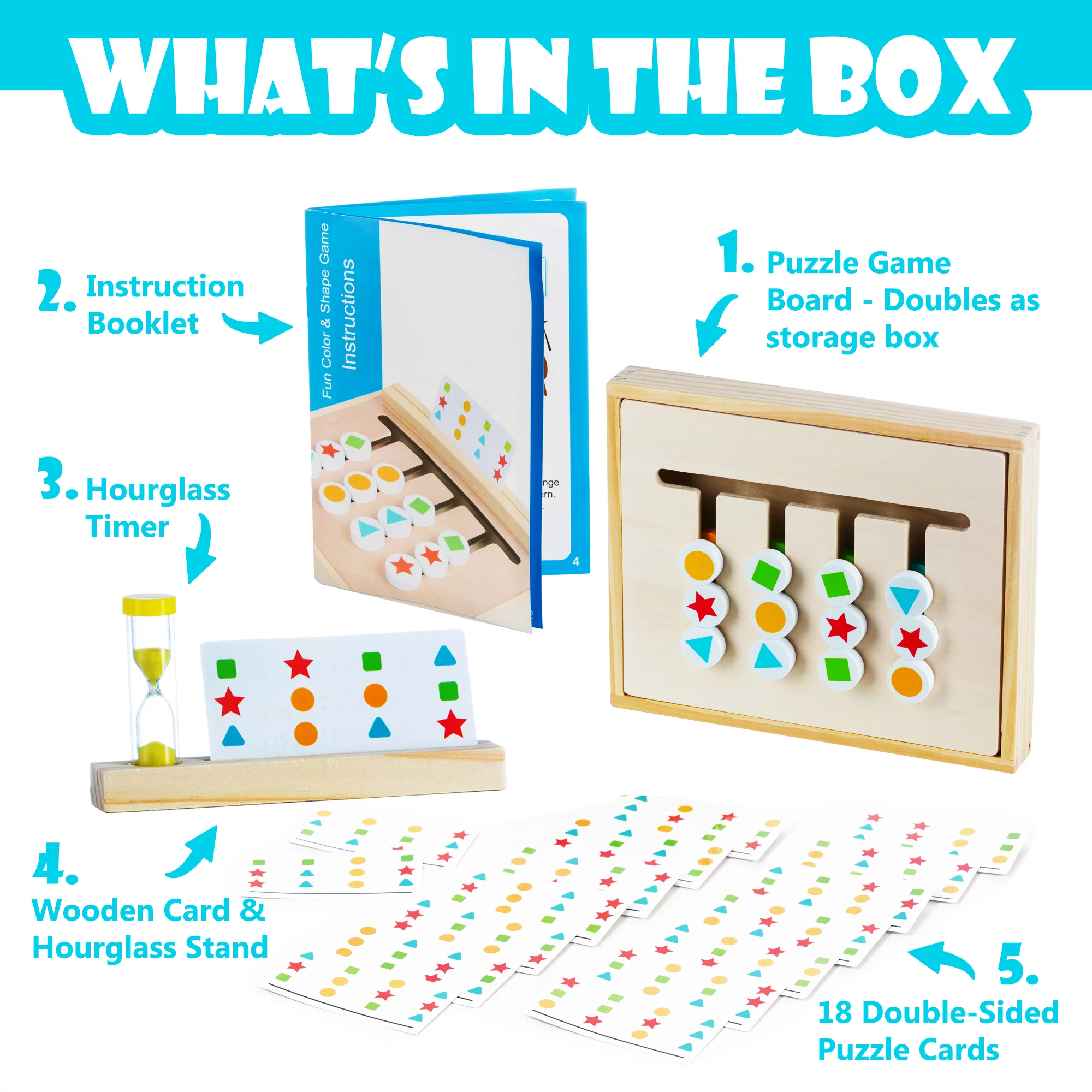 Play Brainy Four-Color & Shape Wooden Jig-Saw Puzzle Montessori STEM Toy