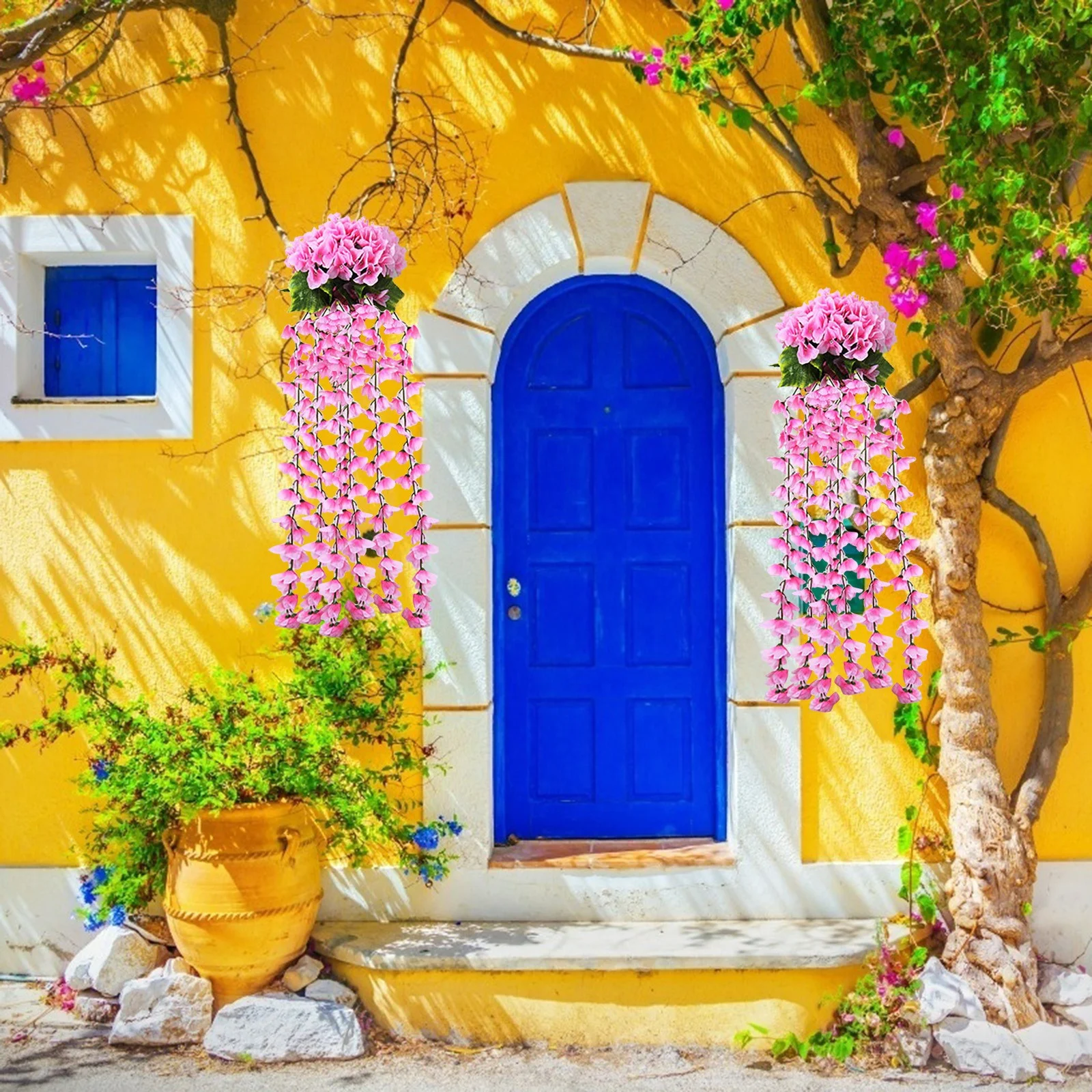 LKWLPD Outdoor Flowers That Look Real Hanging Flowers Artificial Violet Flower Wall Wisteria Basket Hanging Garland Home Decor Spring Home Decor Pink