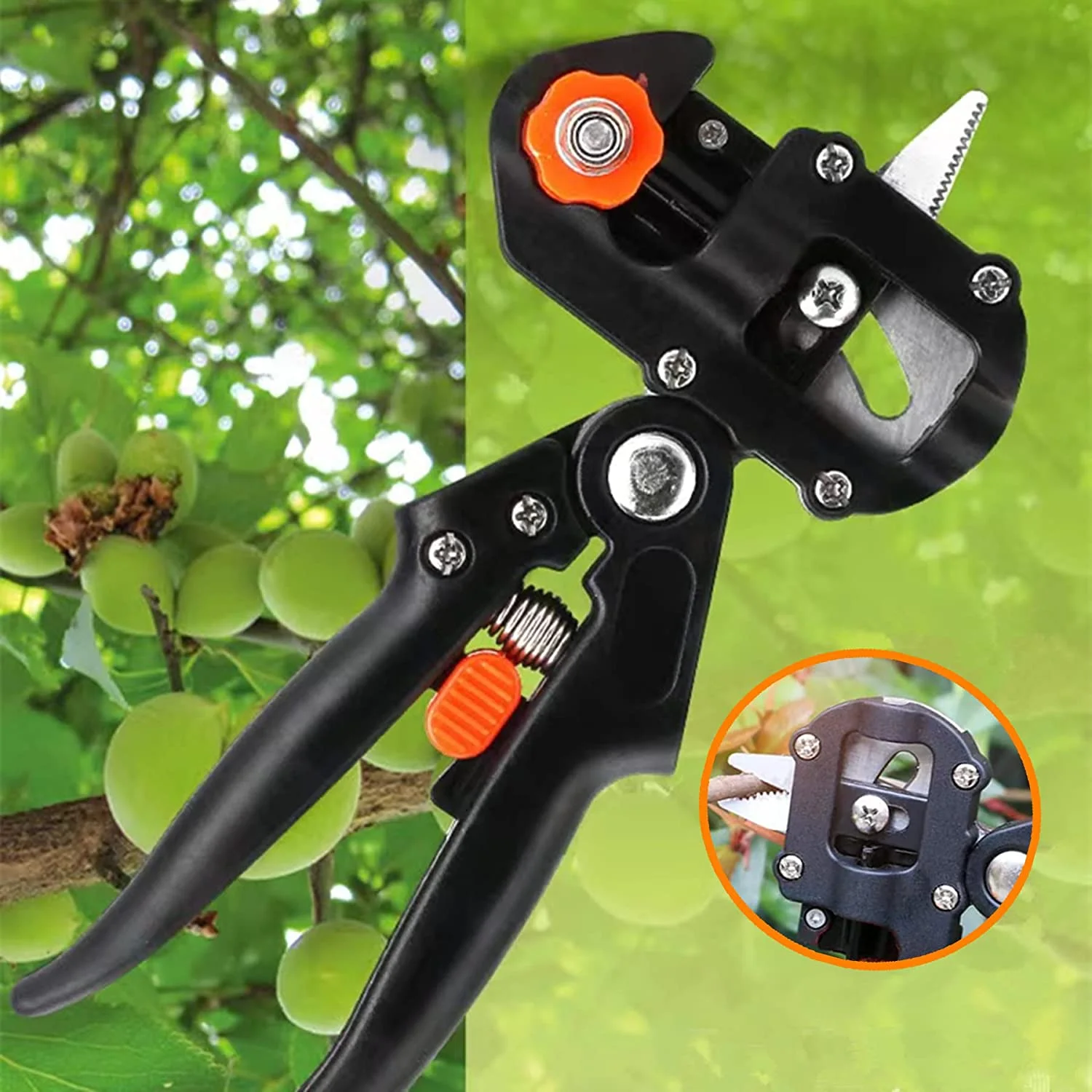 Garden Grafting Pruning Pruner Tool Kit, Fruit Tree Branch Graft Cutting Tool Pruner Shear Snip with 2 Extra Blades & 2 Grafting Tape