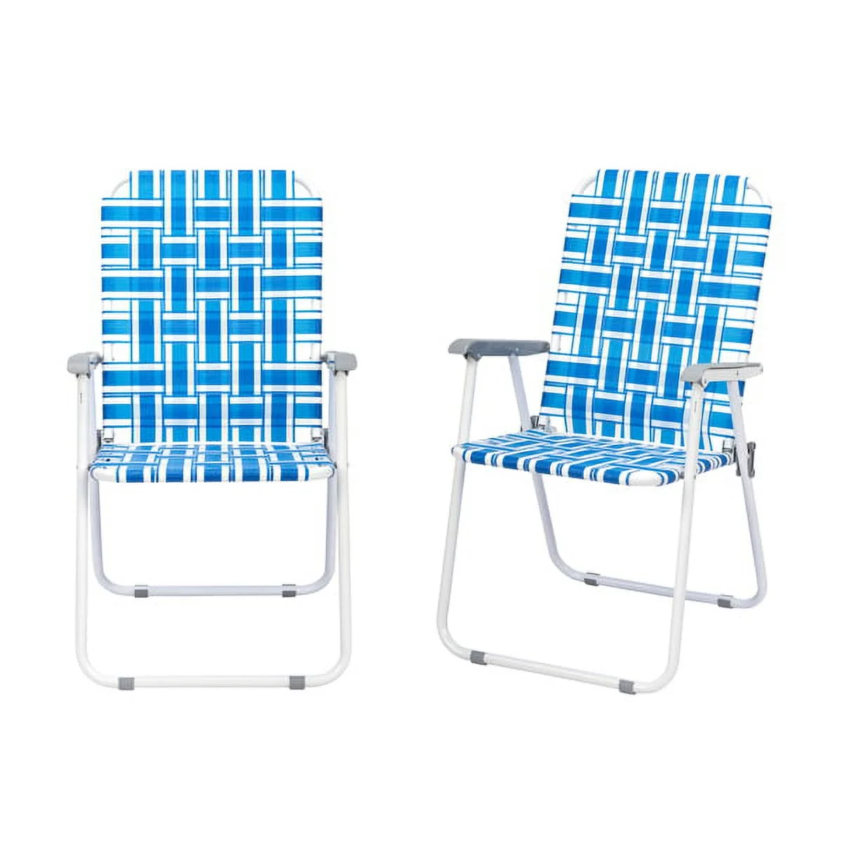 Fithood 2pcs Steel Tube PP Webbing Bearing 120kg Folding Beach Chair Blue& White Strip