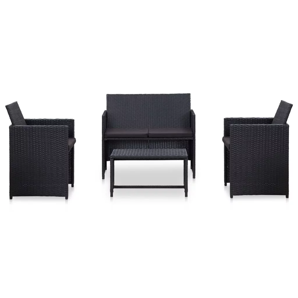 Anself 4 Piece Patio Set with Cushions Poly Rattan Black