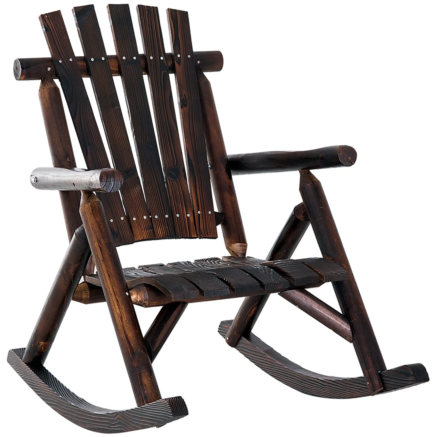 YLtoohoom Outdoor Wooden Rocking Chair  Rustic Adirondack Rocker with Slatted Seat  High Backrest  Armrests for Patio  Garden  and Porch  Large  Brown