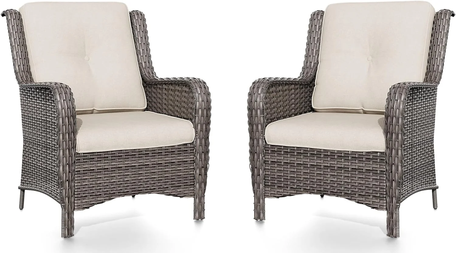 Dina Outdoor Wicker Chair Rattan Patio Dining Chairs Set of 2 PE Wicker Patio Chairs with 4inch Seat Cushions Outdoor Patio Seating Chair for Garden(Mixed Grey/Beige)