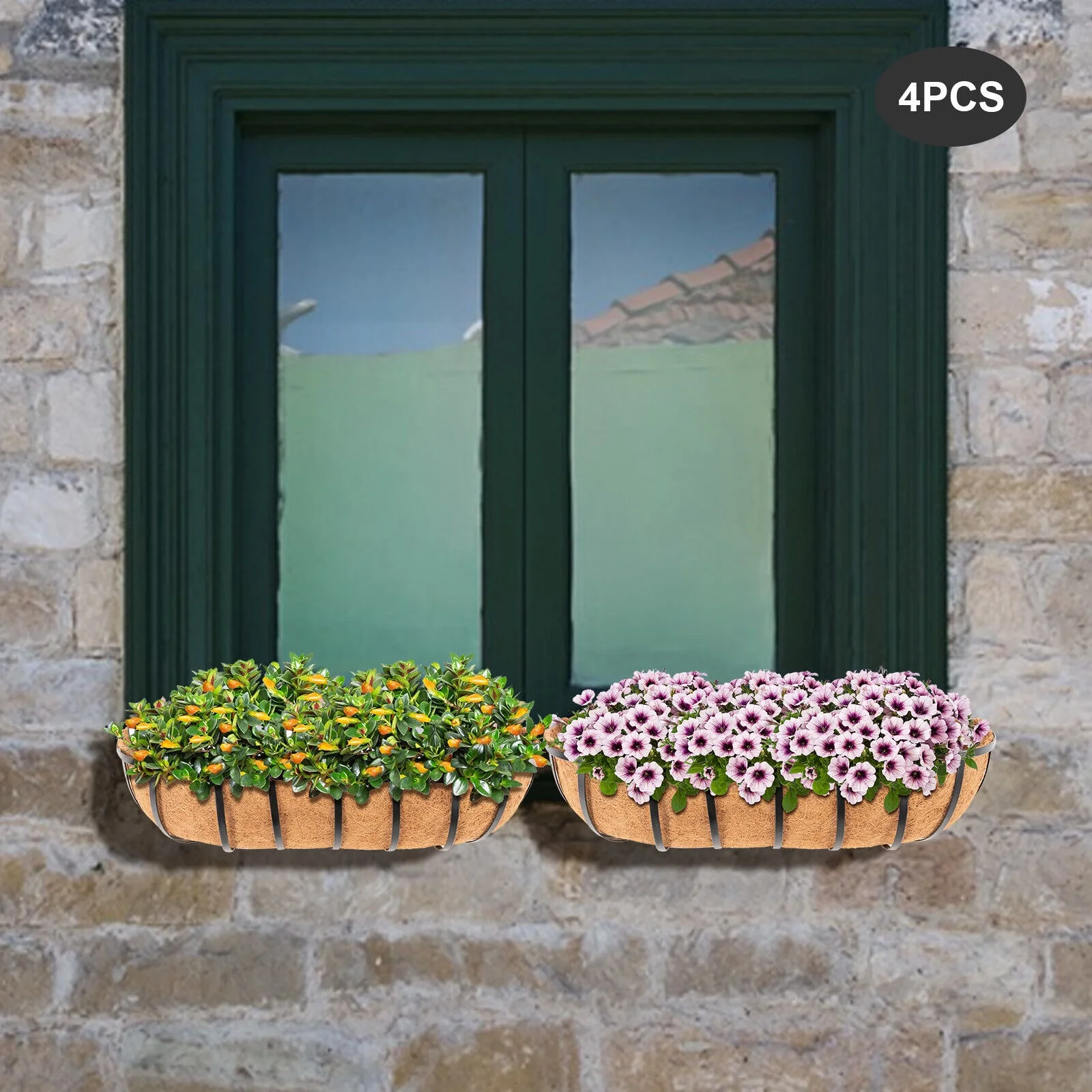 24inch Deck Railings Flower Boxes, Set of 4 Deck Railing Planter Boxes Window Boxes Hanging Flower Planter Boxes for Garden Lawn Window Basket Railing Window Boxes for Outdoor& Indoor