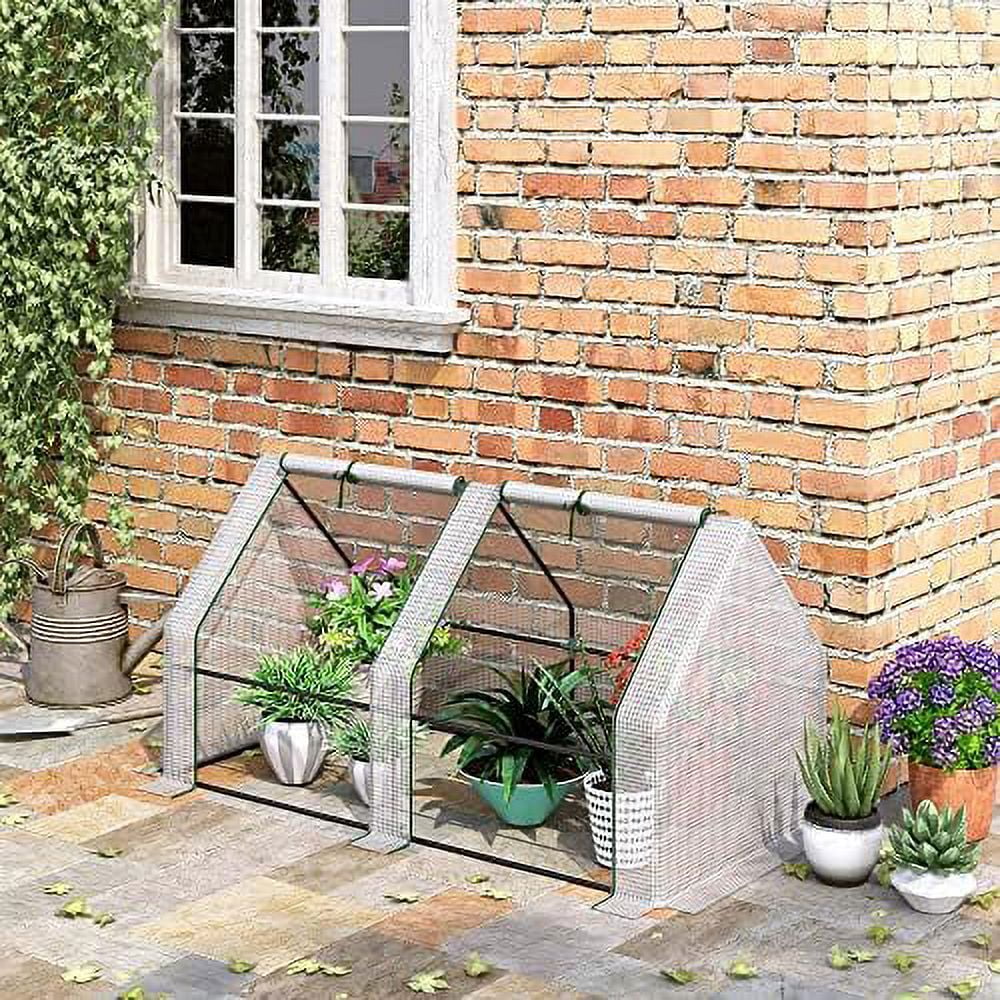 6' X 3' X 3' Portable Mini Greenhouse Outdoor Garden With Large Zipper Doors And Water/UV PE Cover, White