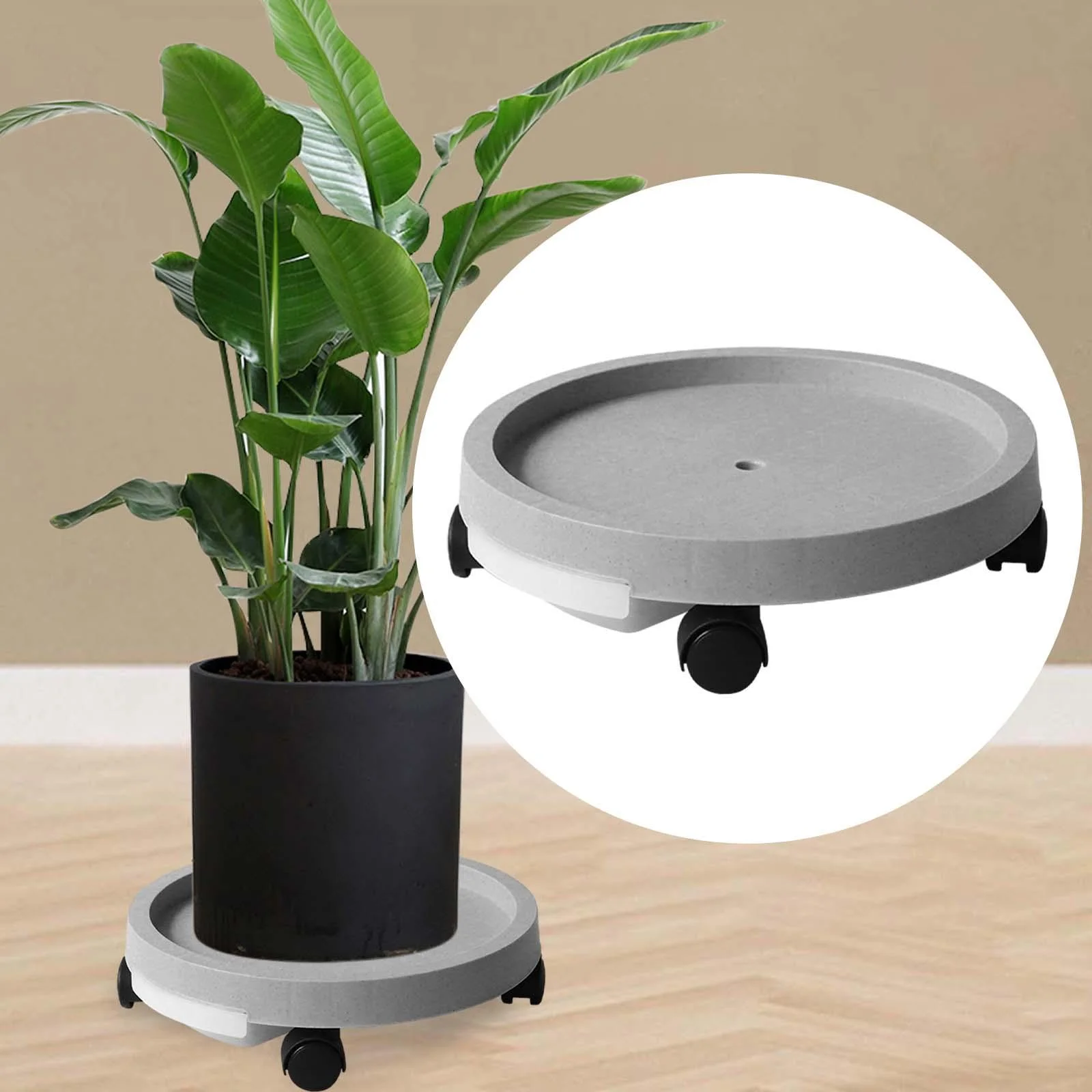 kesoto Plant Saucer Rolling Plant Stand with 4 Wheels Pallet Trolley Plant Tray Roller Multifunctional for Indoor Outdoor Durable Gray 29.3cm