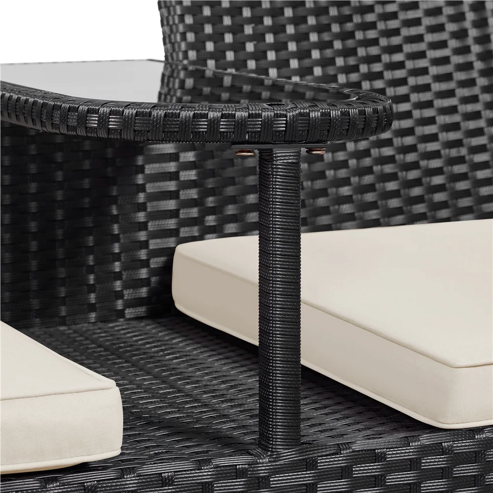 Yaheetech Wicker Double Chair with Tempered Glass Side Table, Black/Beige