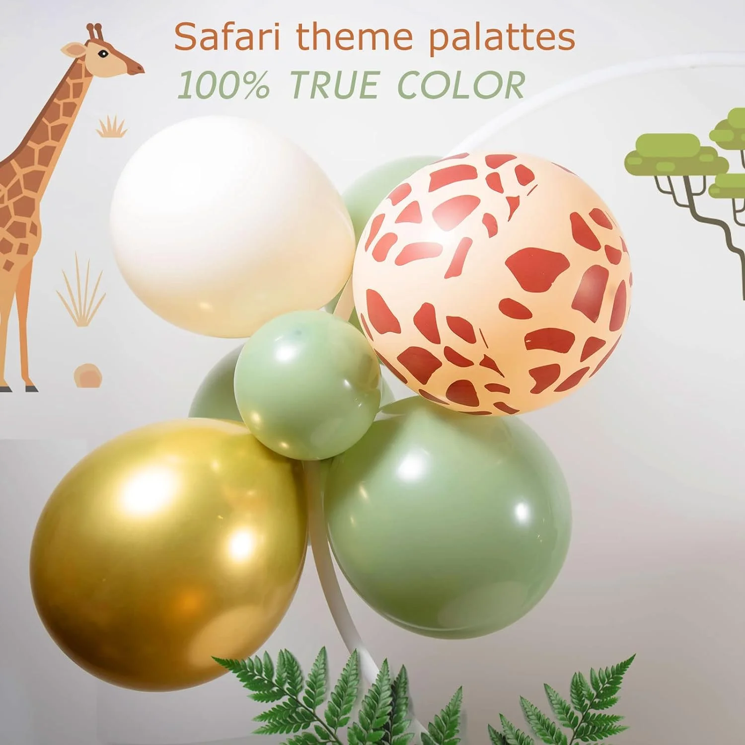 Kozee Safari Balloon Garland Kit Sage Green Gold White sand and Jungle giraffe animal print balloons For safari Themed Party Wild one Birthday,Boho Baby shower decorations
