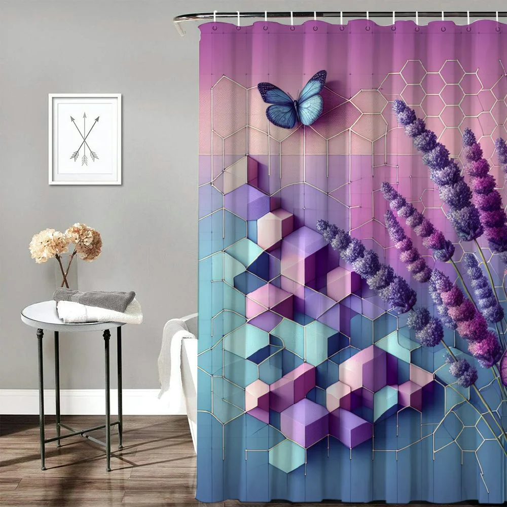 Lzatpd Shower Curtain,Purple Bath Curtain for Bathroom, Floral Butterfly Watercolor Curtain Waterproof Fabric with Hooks Machine Washable