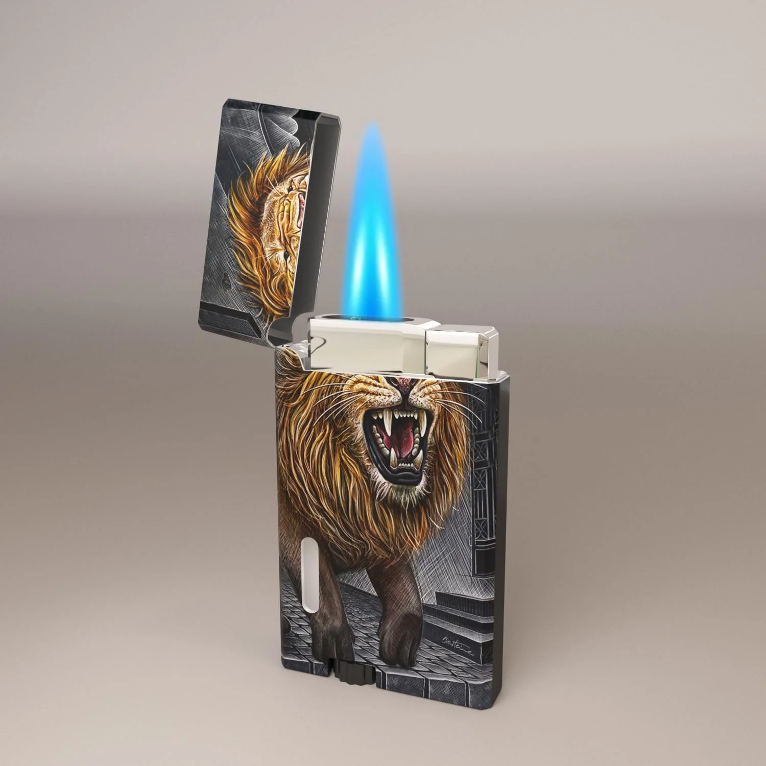 ZORMAN Fierce Lion Metal Butane Torch Lighter,Jet Flame Cool Windproof Lighters,Jet Torch Adjustable,Refillable Butane Lighter,Kitchen BBQ Candles