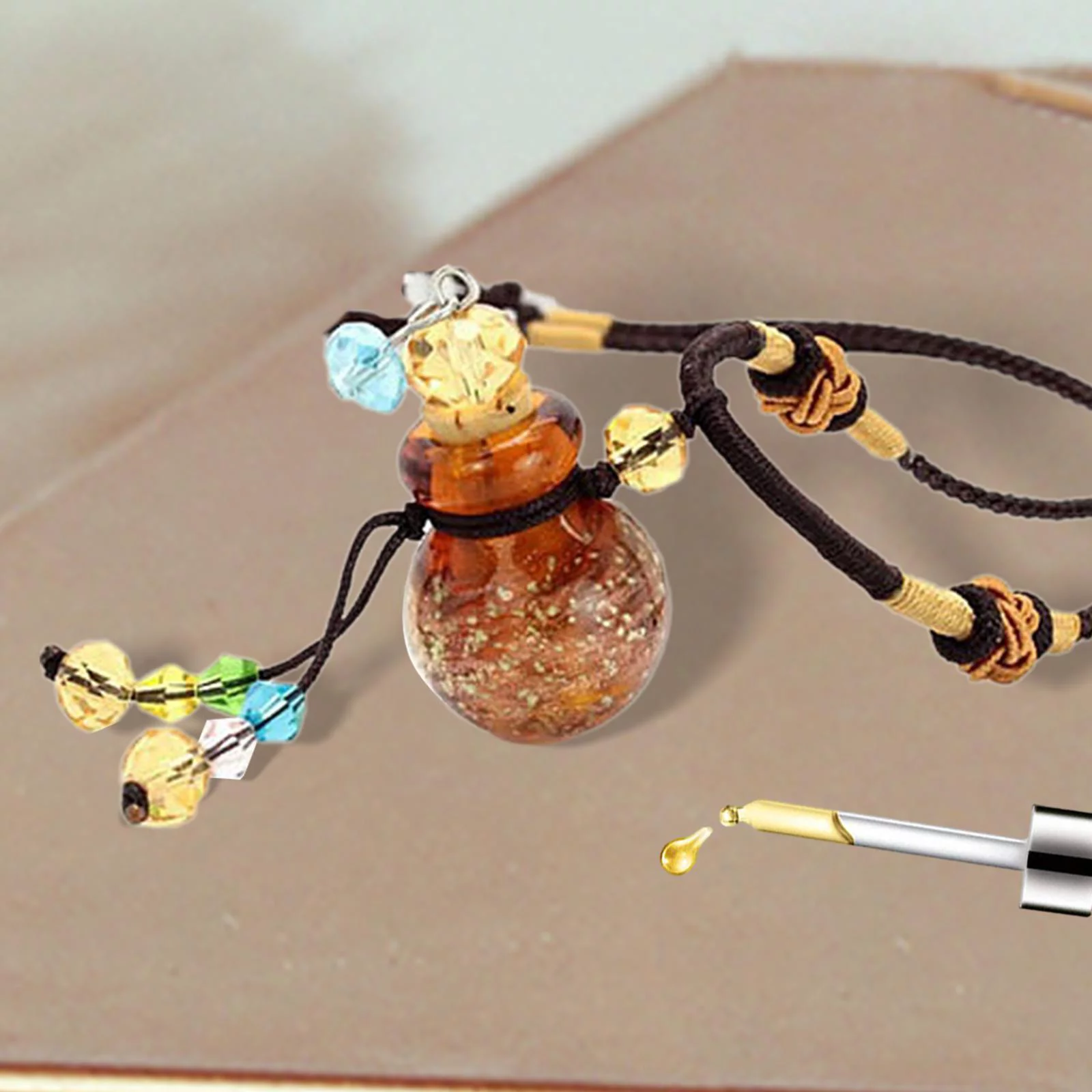 Glass Small Gourd Essential Oil Diffuser Pendant Necklace Perfume Bottle Amber