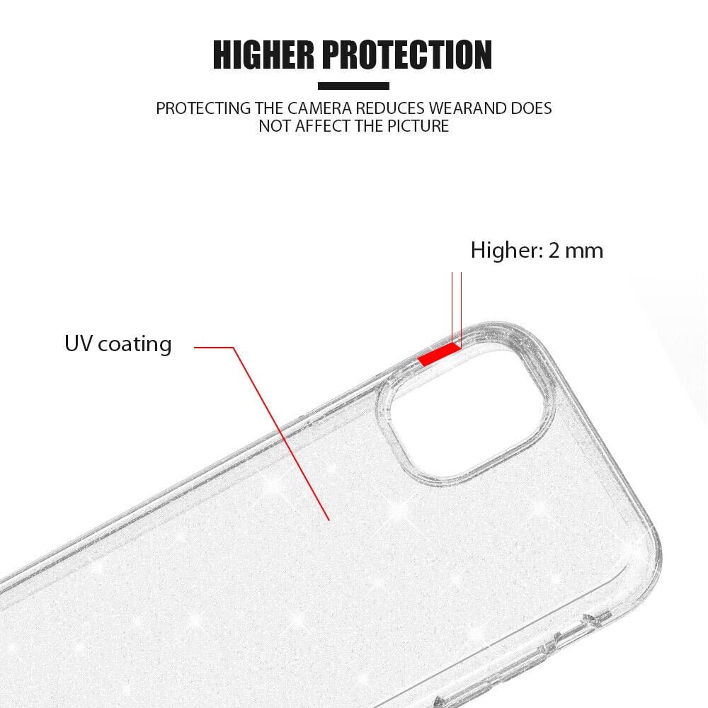 GW USA Clear Case Compatible with iPhone 15 Case, Shockproof Thin Silicone Cover, Yellowing-Resistant Slim Transparent TPU Phone Case, Clarity Series, Clear Silver Glitter