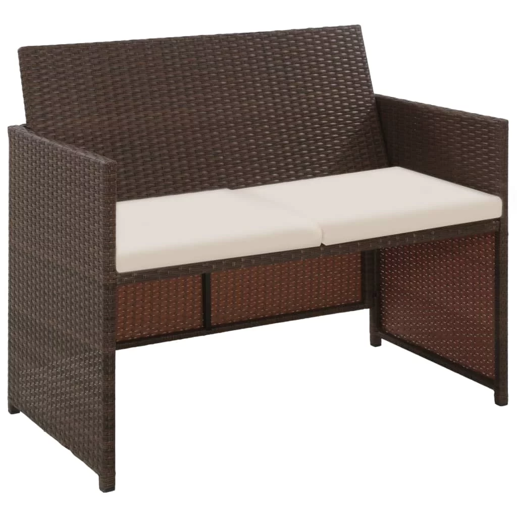 Andoer 2 Seater Garden Sofa with Cushions Brown Poly Rattan
