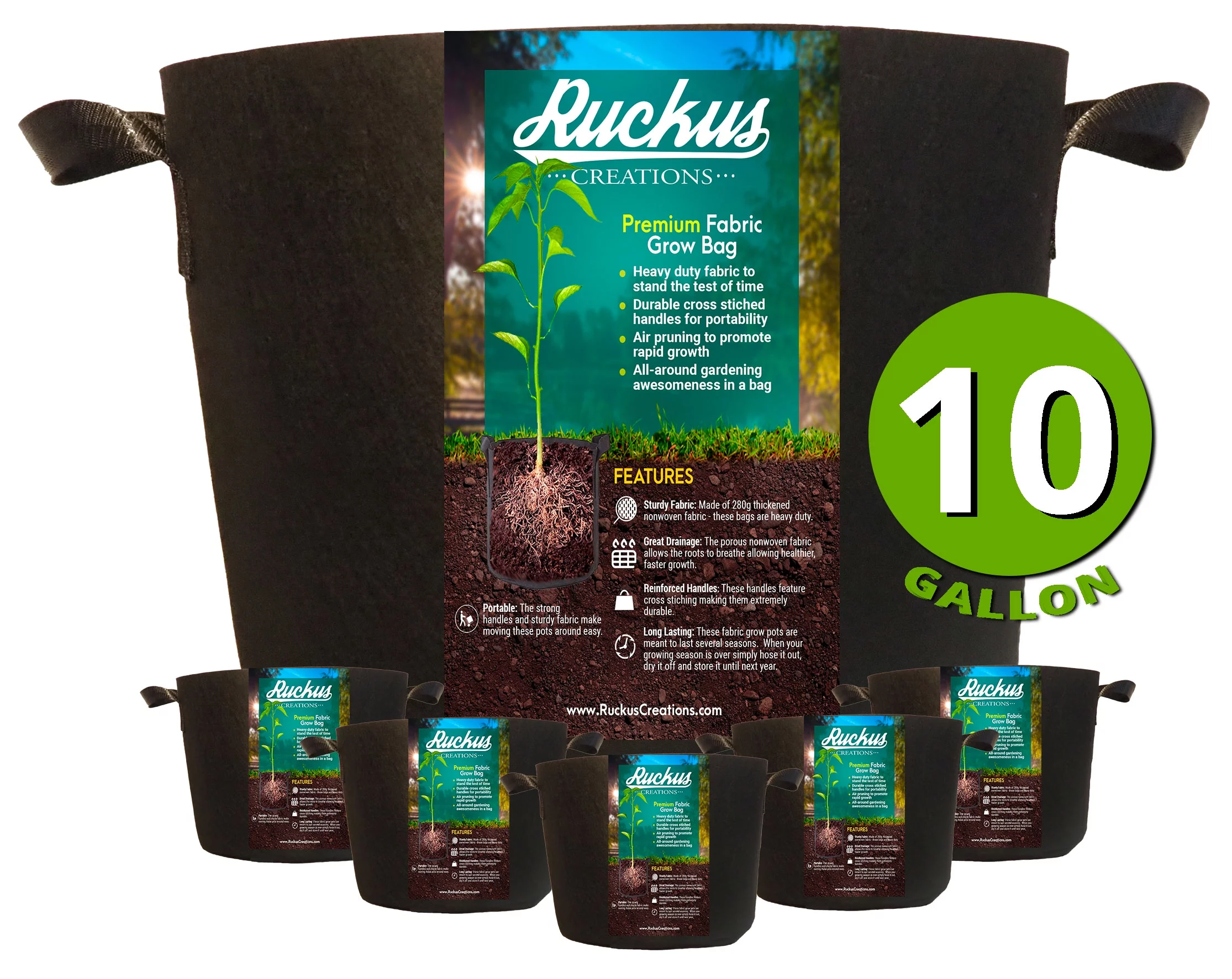 10 Gallon Heavy Duty and Reusable Fabric Grow Bags, Thickened Non-woven Fabric Plant Pots (5-Pack)