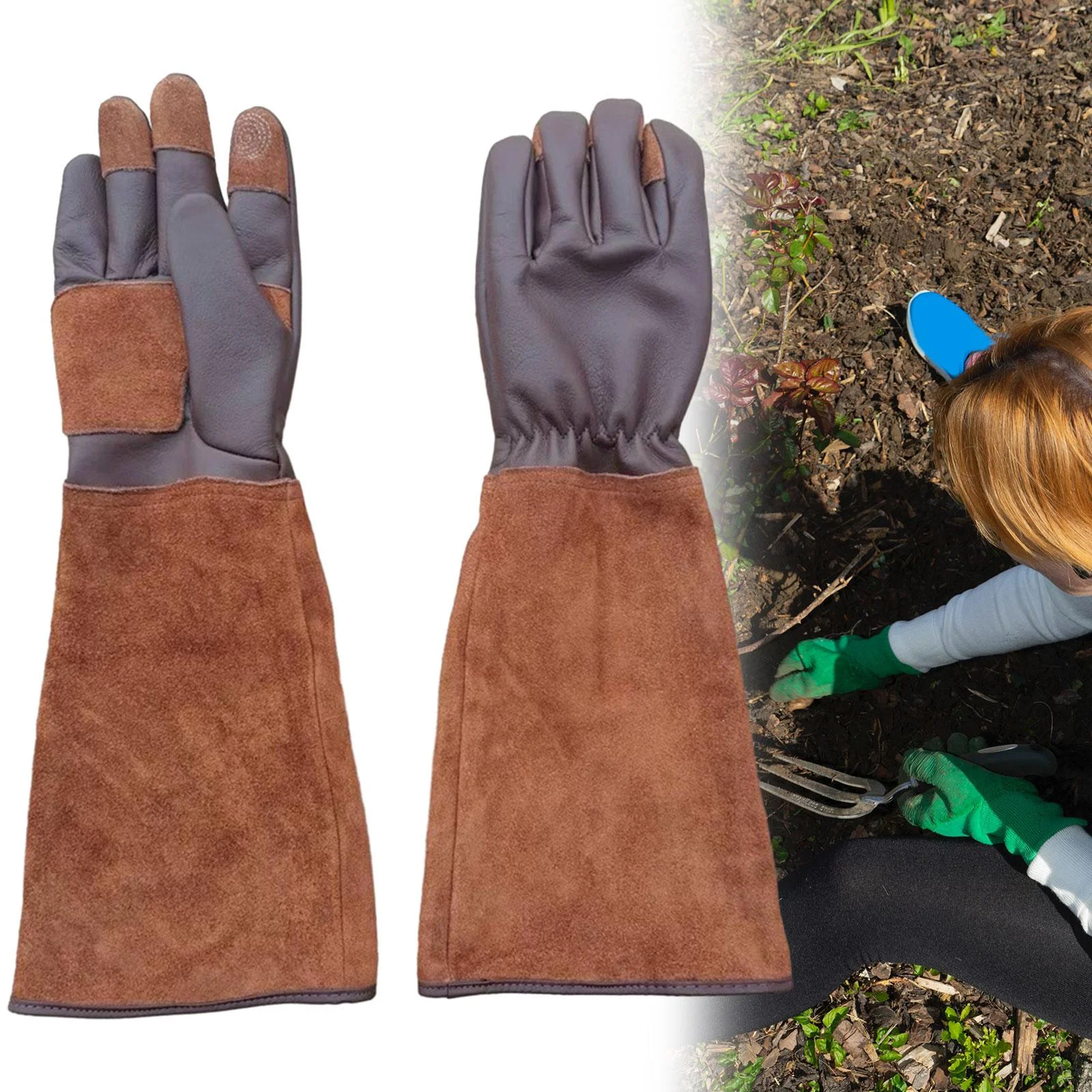 SunniMix Gardening Gloves Anti Stab Breathable Professional PU Leather Garden Gifts Tools L