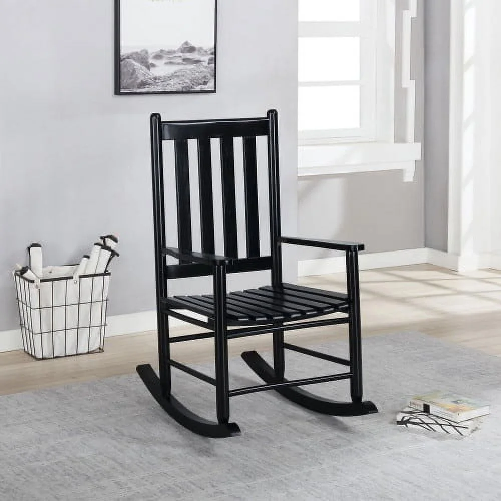 LEIYEHOOM Black Slat Back Rocking Chair