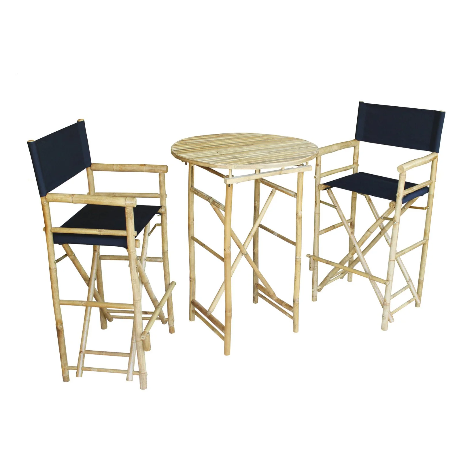Zew Hand Crafted 3 Piece Round Folding Bamboo Bar Height Patio Dining Set