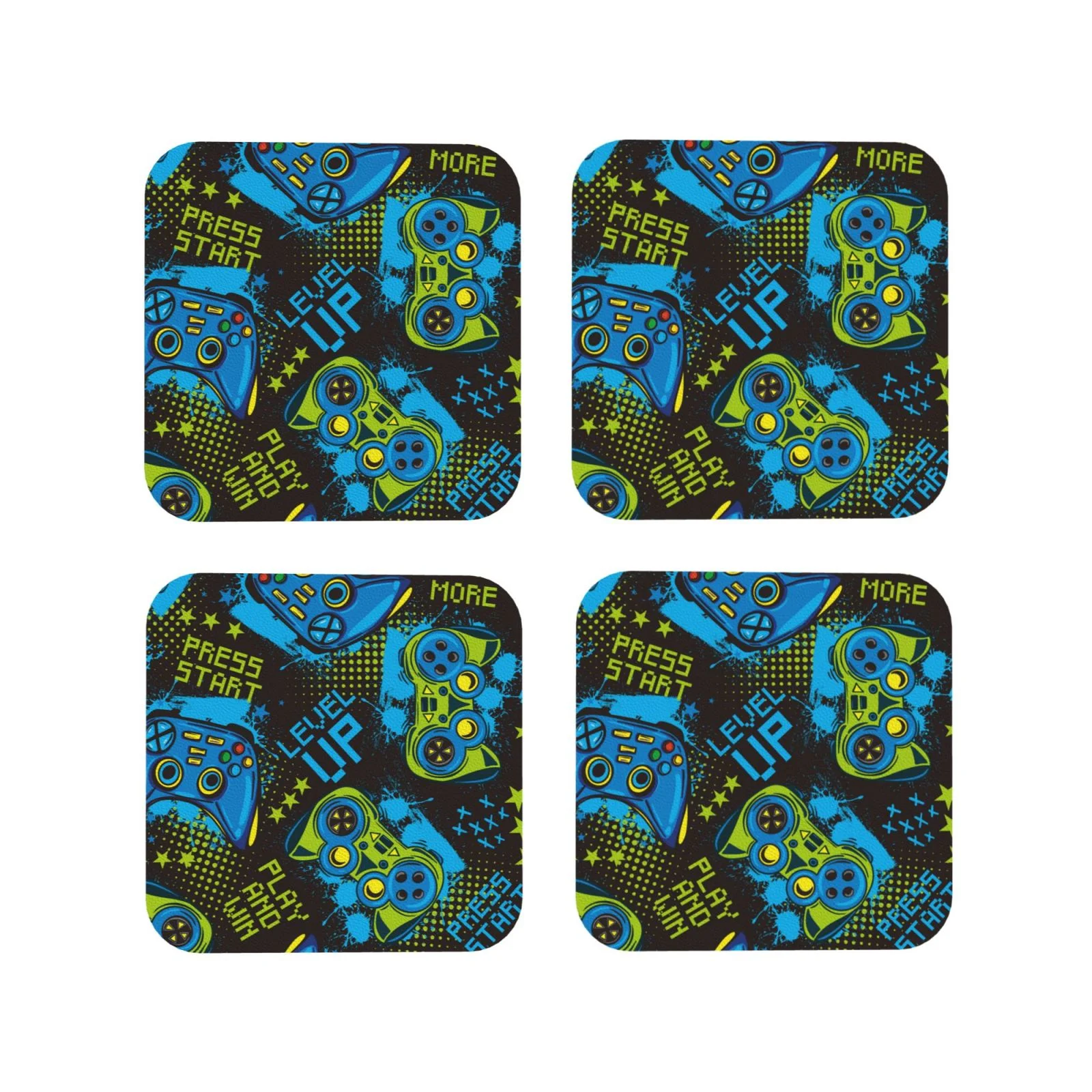 Lukts Play Game Leather Drinks Coasters Set Of 4,Suitable Or Drinks Furniture Protection And Easy Clean Up