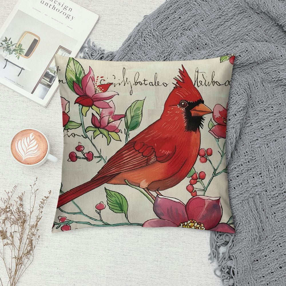 Nawypu  Spring Cardinal Lumbar Decorative Throw Pillow Cover Red Bird Dogwood Flower Eucalyptus Leaves Rectangle Cushion Case Decor, Floral Seasonal Home Decoration for Sofa Couch