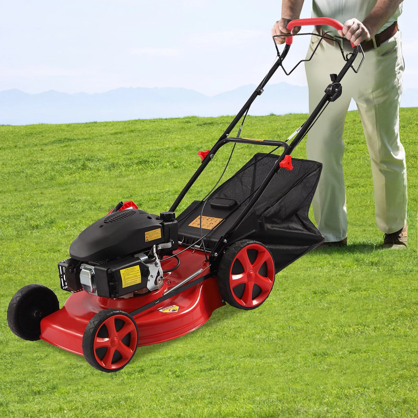 173cc 4-Stroke Engine Gas Powered Lawn Mower Walk-Behind+Grass Collecting Bag