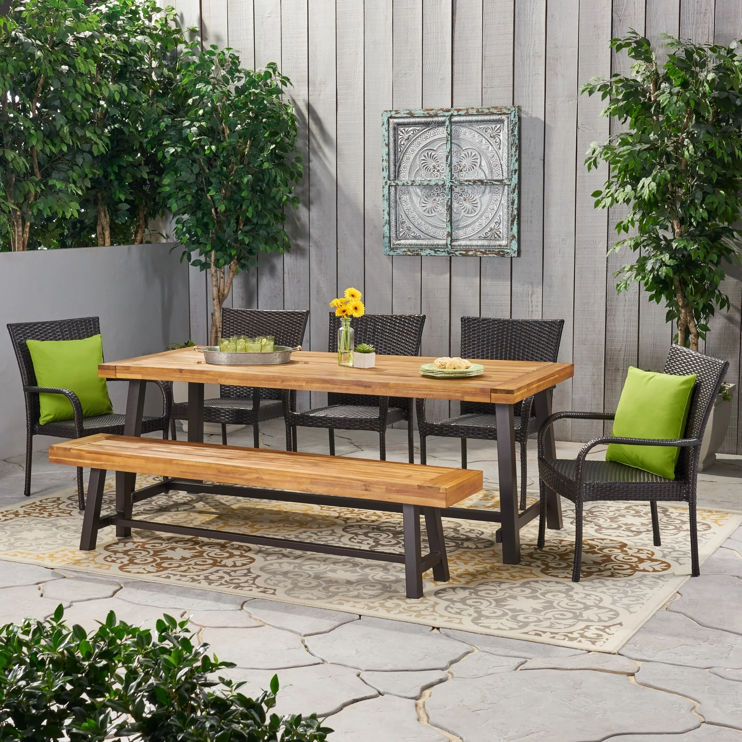 Christopher Knight Home Lyons Outdoor Rustic 8-seater Dining Set by  Gray Finish + Black + Gray 7