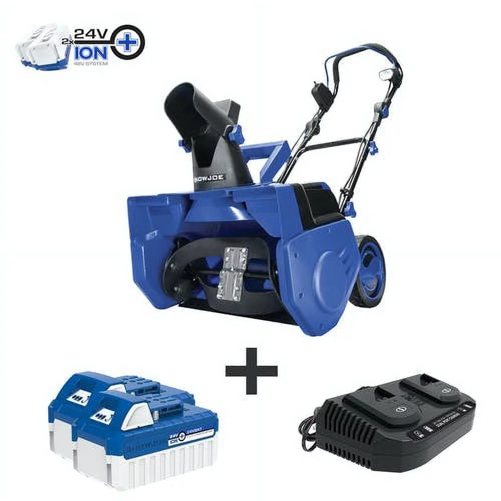 Snow Joe 24V-X2-SB21-RM 48-Volt Cordless Snow Blower Kit, W/ 2 x 4.0-Ah Batteries and Dual Port Charger, 21 in (Used)
