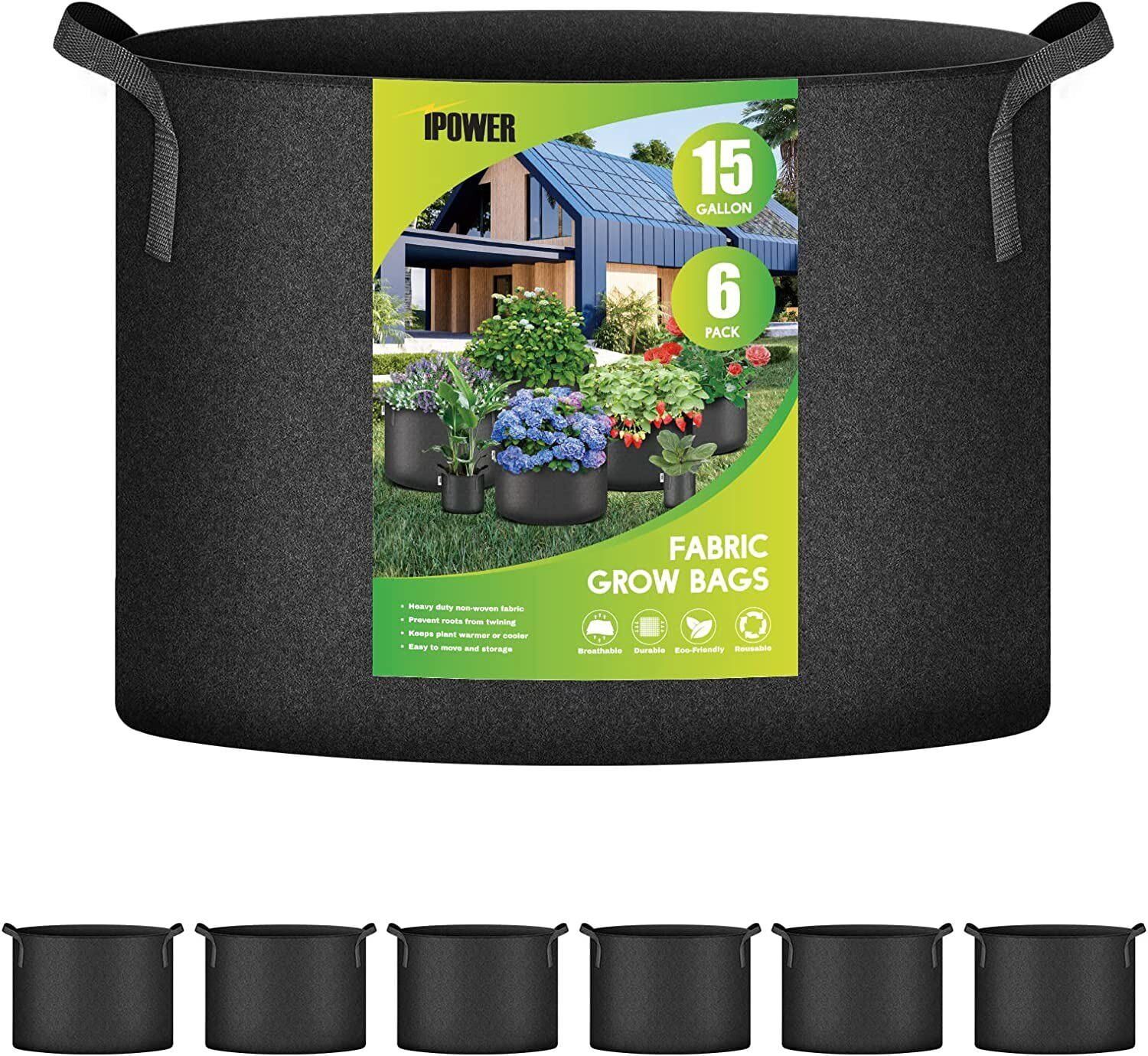 iPower 15 Gallon 6-Pack Plant Grow Bag Fabric Pots Containers