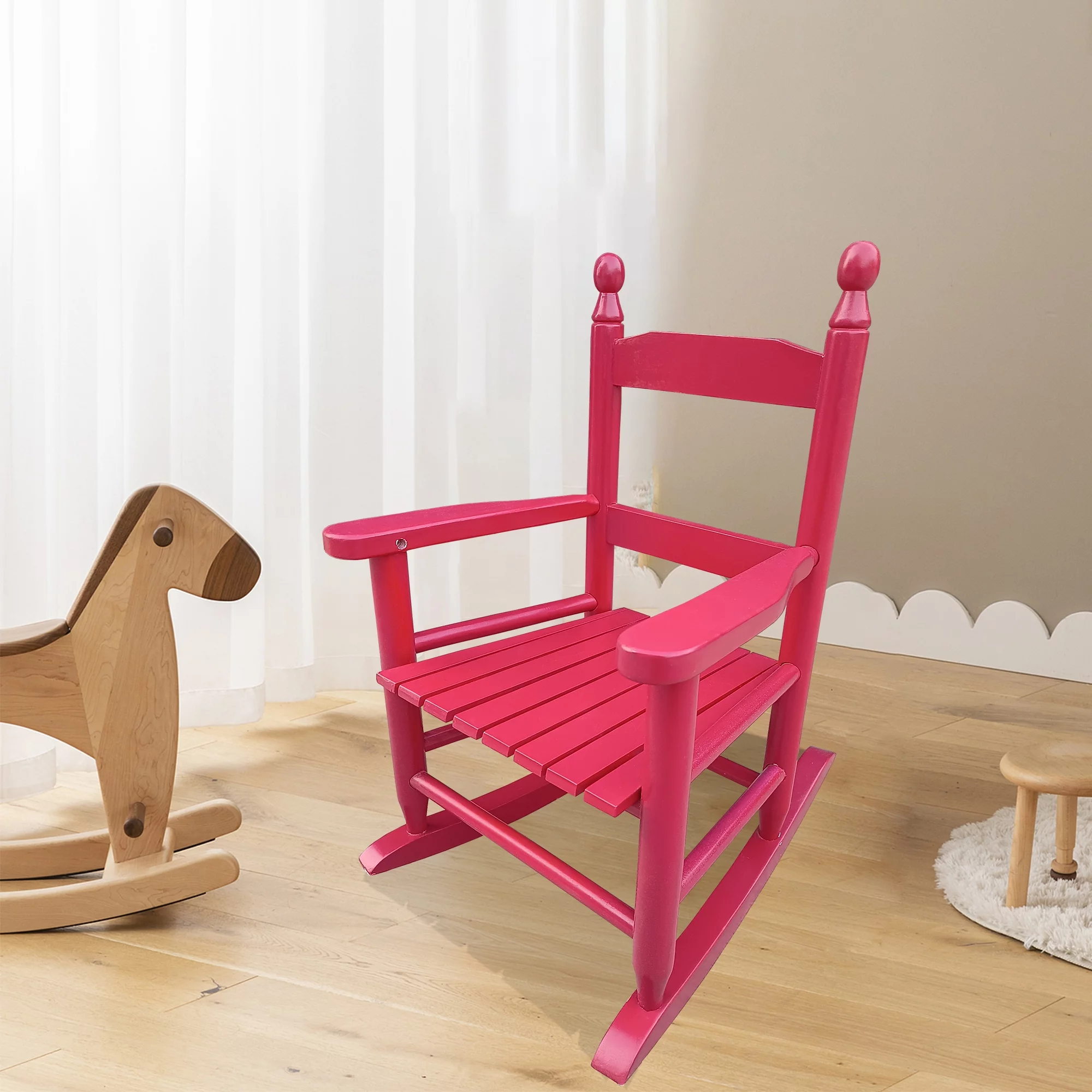 Children's rocking - Indoor or Outdoor，All-Weather Porch Rocking Chair for Lawn, Backyard, Indoor, Garden，rose red