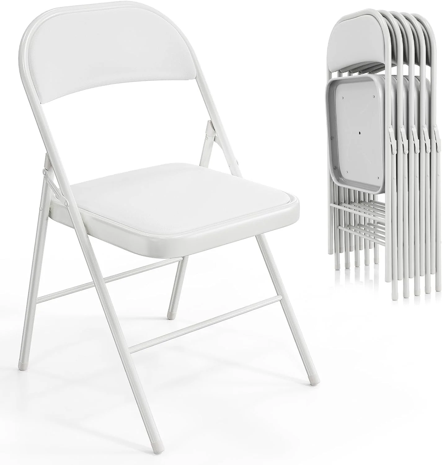 VINGLI Folding Chairs with Padded Seats, Metal Frame with Pu Leather Seat & Back, Capacity 350 lbs, White, Set of 6