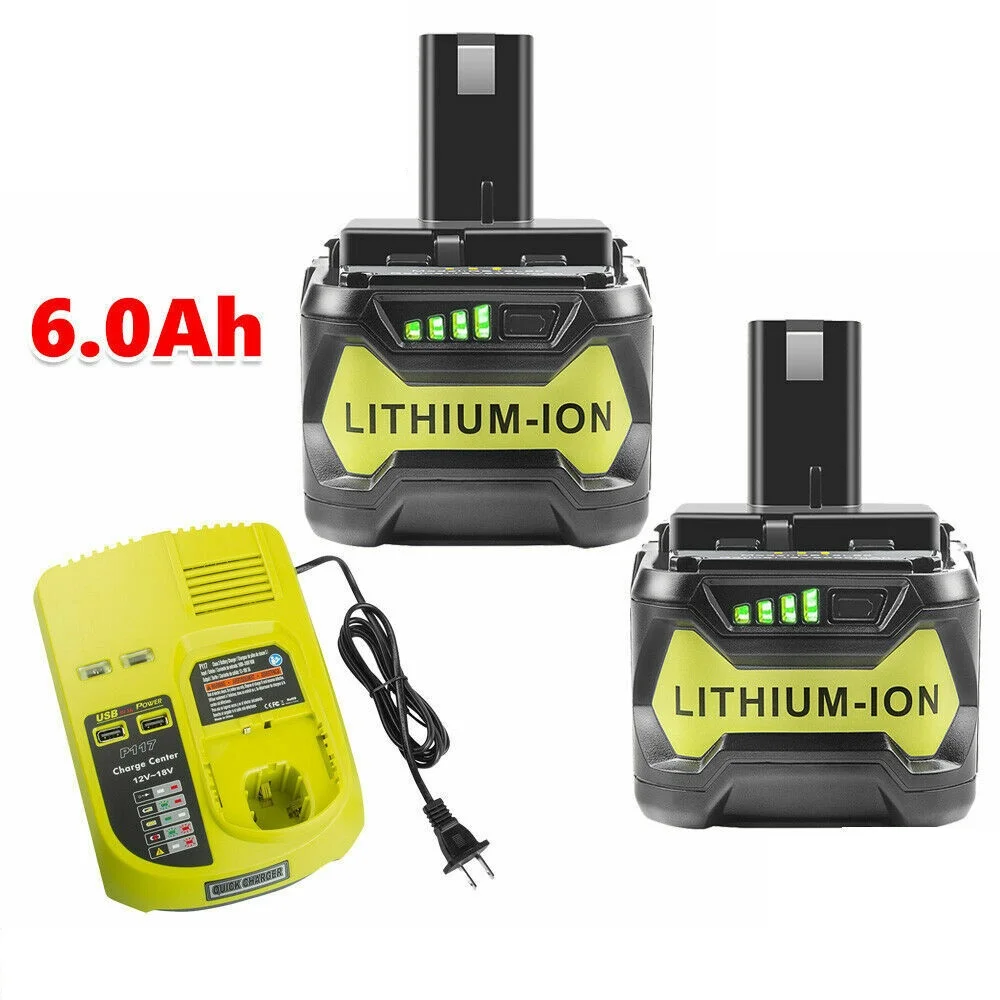 2x 6.0Ah battery  + 1x charger For RYOBI 18V High Capacity Battery Charger