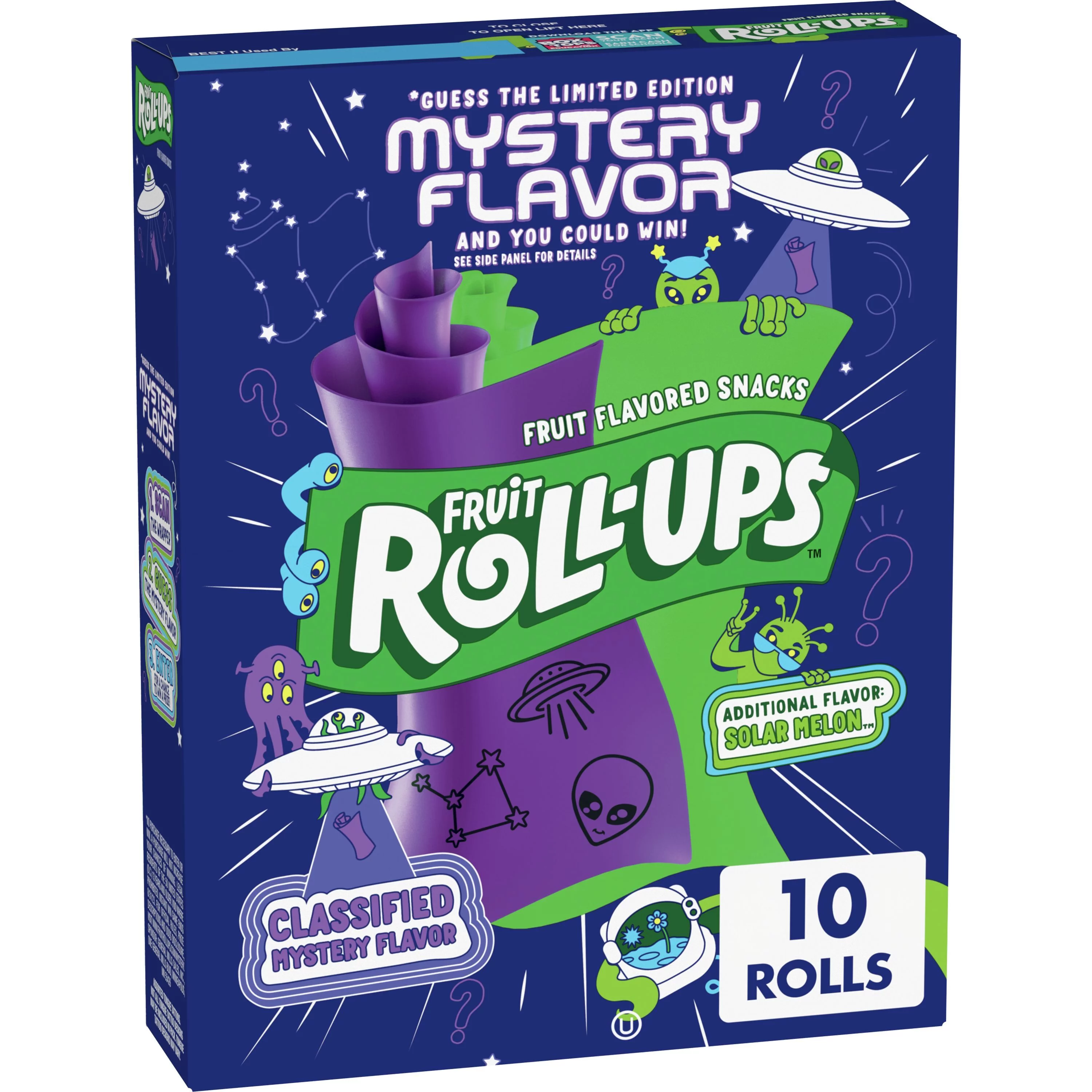 Fruit Roll-Ups Fruit Flavored Snacks, Mystery Flavor and Solar Melon, 10 ct