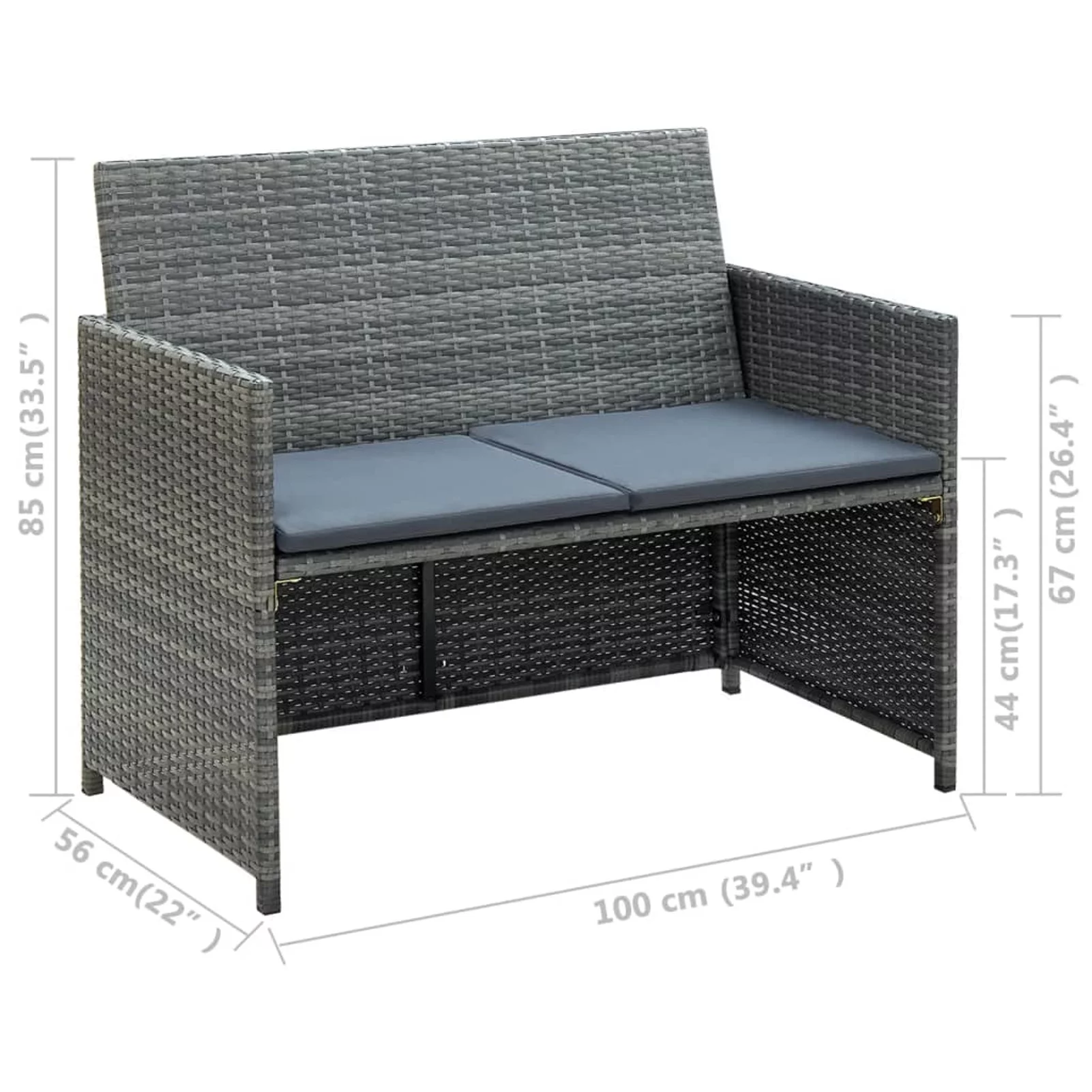 Suzicca 2 Seater Patio Sofa with Cushions Gray Poly Rattan