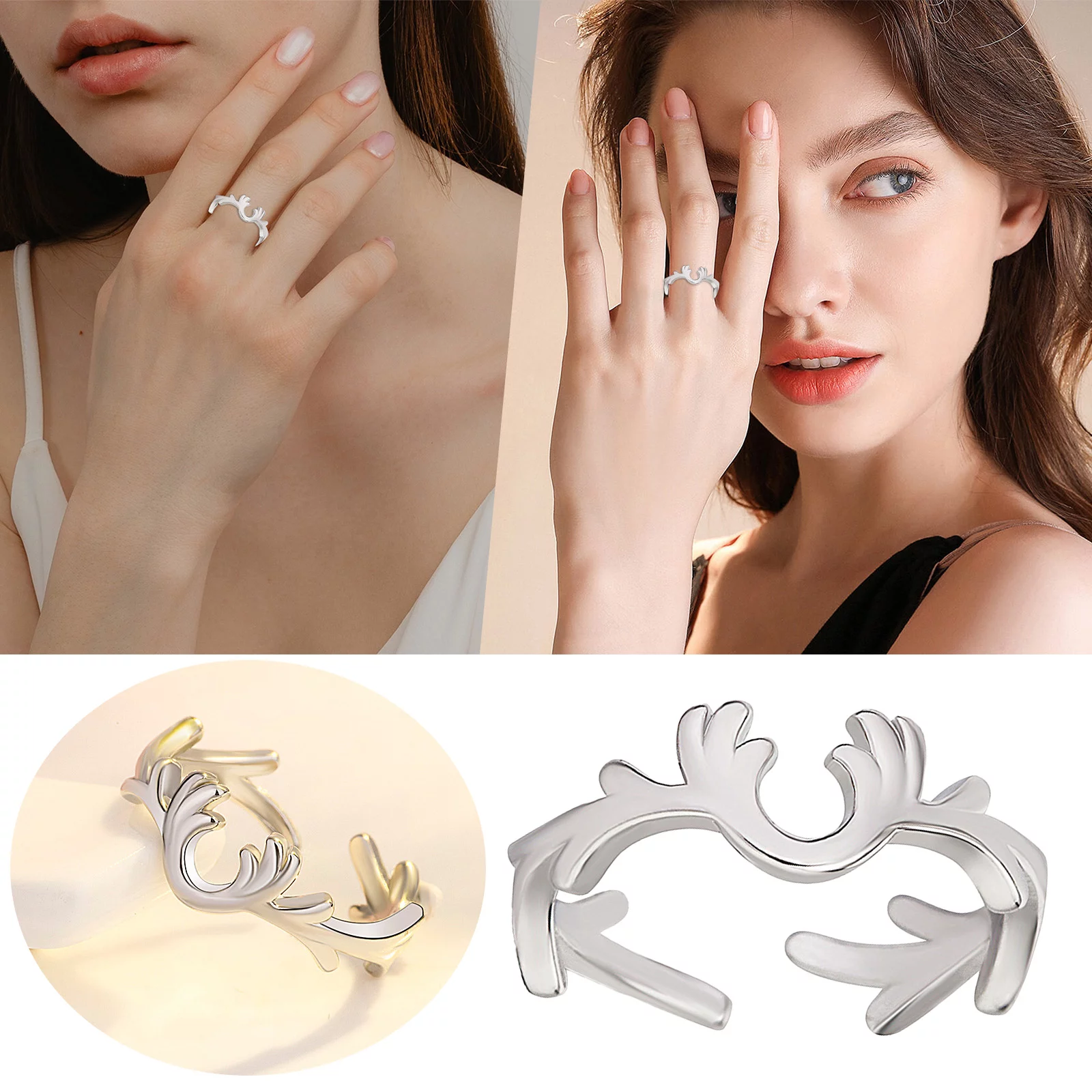 XZZjjl Wedding Rings For Women Set Deer Ring Female European Sliver Ring Geometric Shape Ring Adjustable Silver Lines Winding Ring Minimalist Ring Gift 1Pc