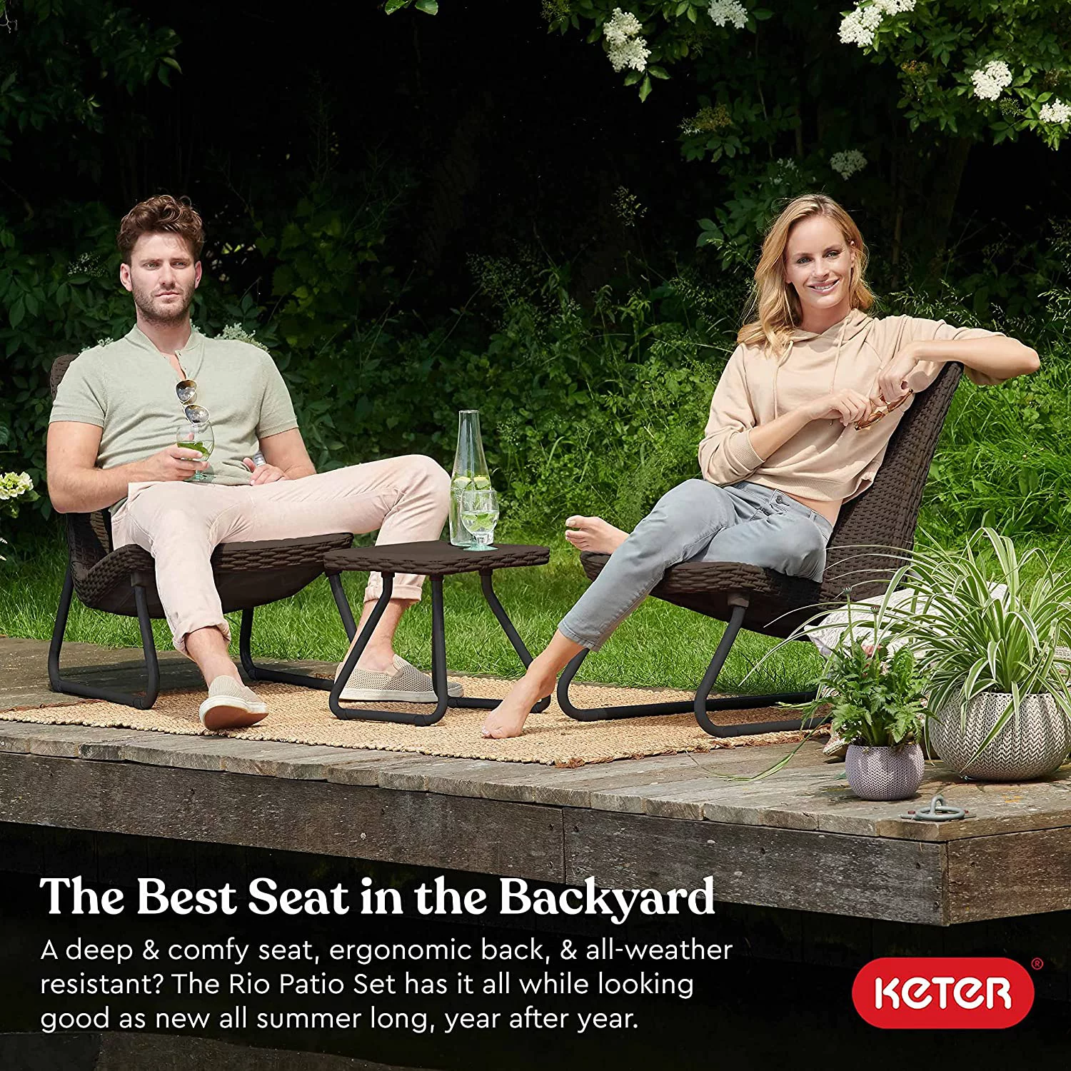 Resin Wicker Patio  Set with  and Outdoor Chairs  Whiskey Brown