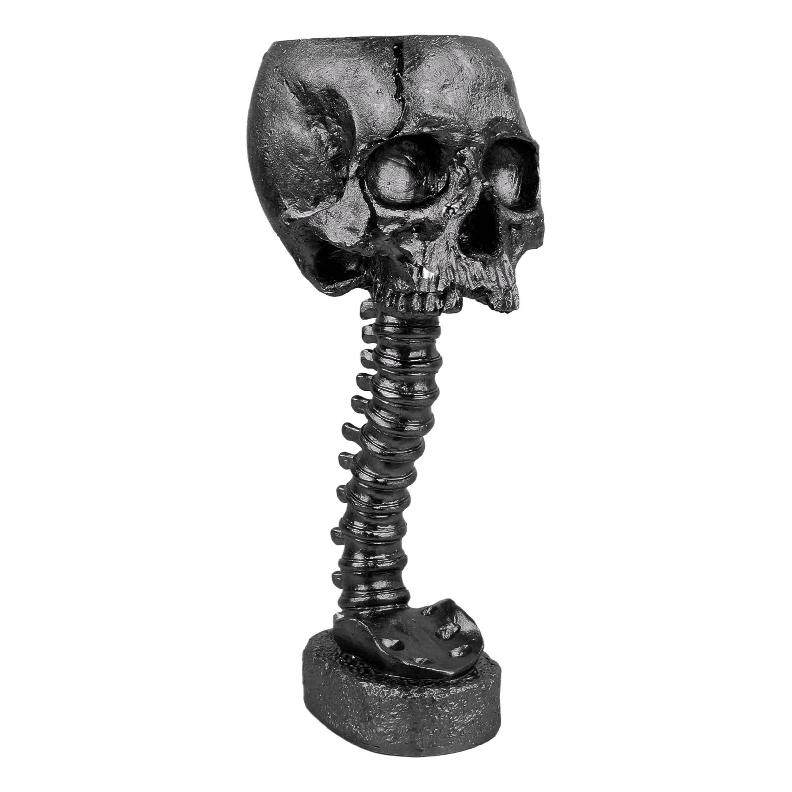 Dekaim Skull Planter Spine Stand Set Innovative Exquisite Decorative Hand Painted Resin Skeleton Flower Pot for Home Garden(Black)